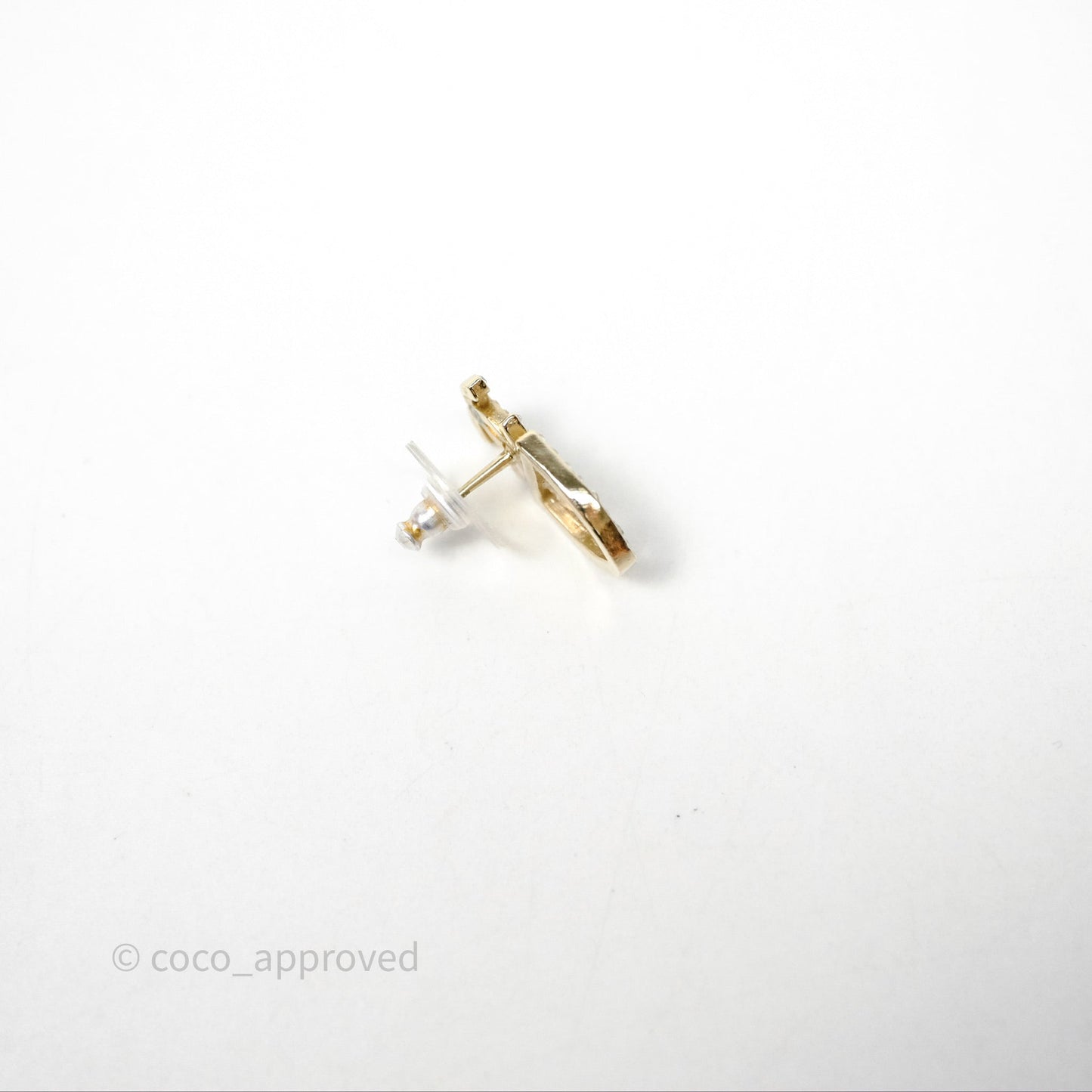Chanel CC Crystals Clover Shield Earrings Gold Tone 20B