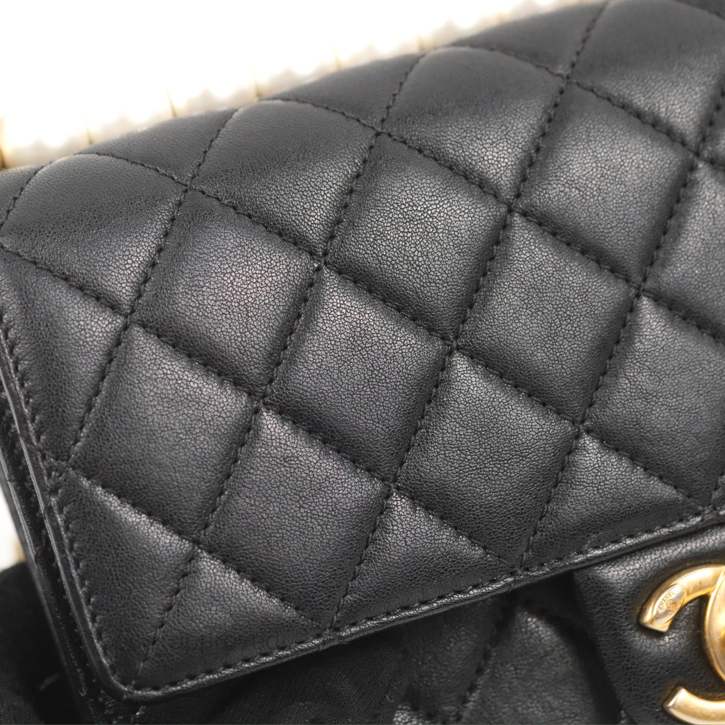 Chanel Small Quilted Chic Pearls Flap Black Goatskin Aged Gold Hardware