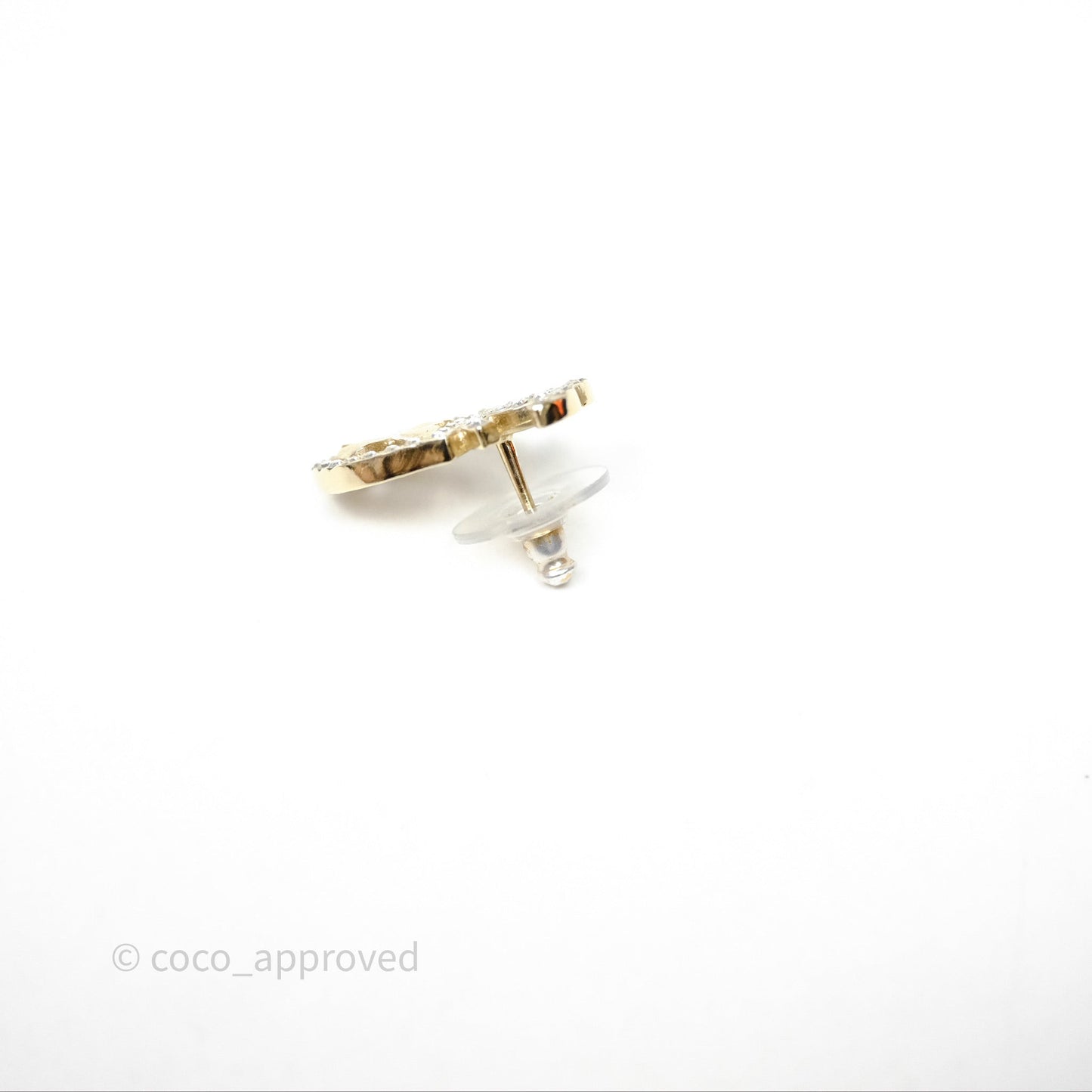 Chanel CC Crystals Clover Shield Earrings Gold Tone 20B