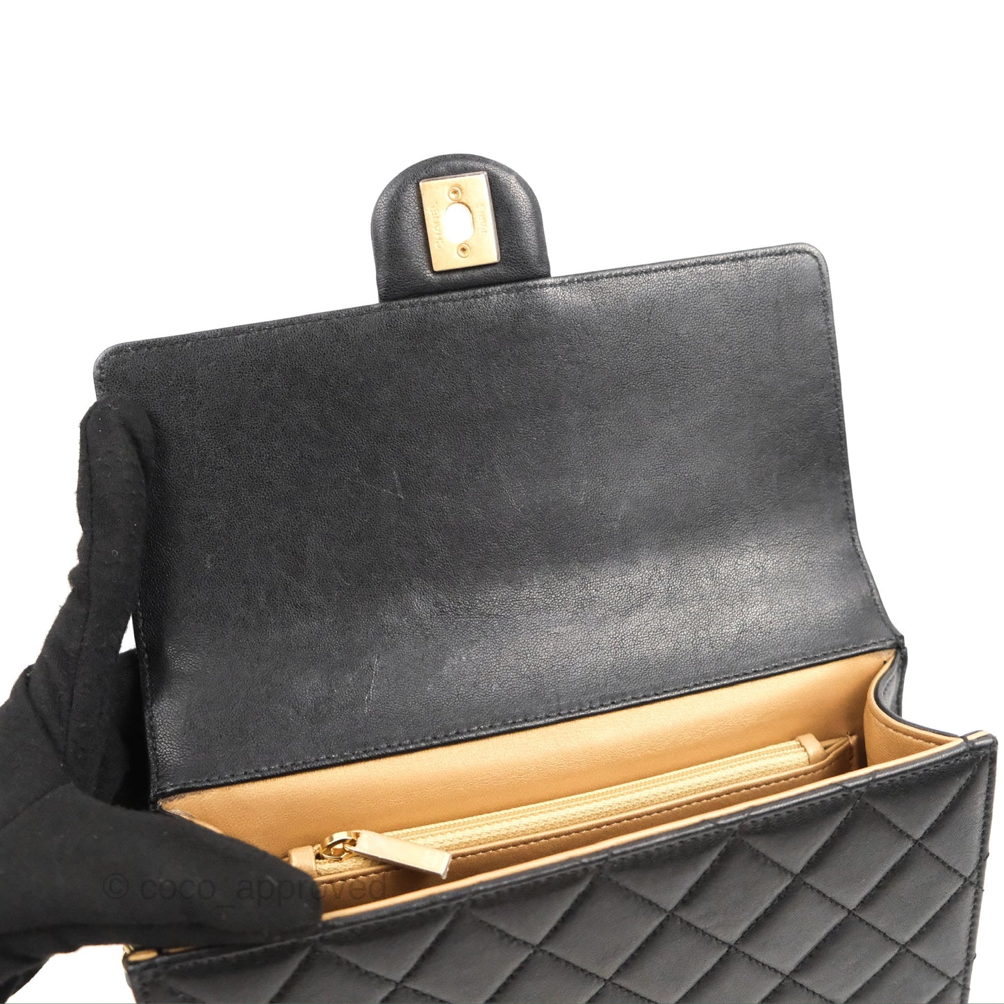 Chanel Small Quilted Chic Pearls Flap Black Goatskin Aged Gold Hardware