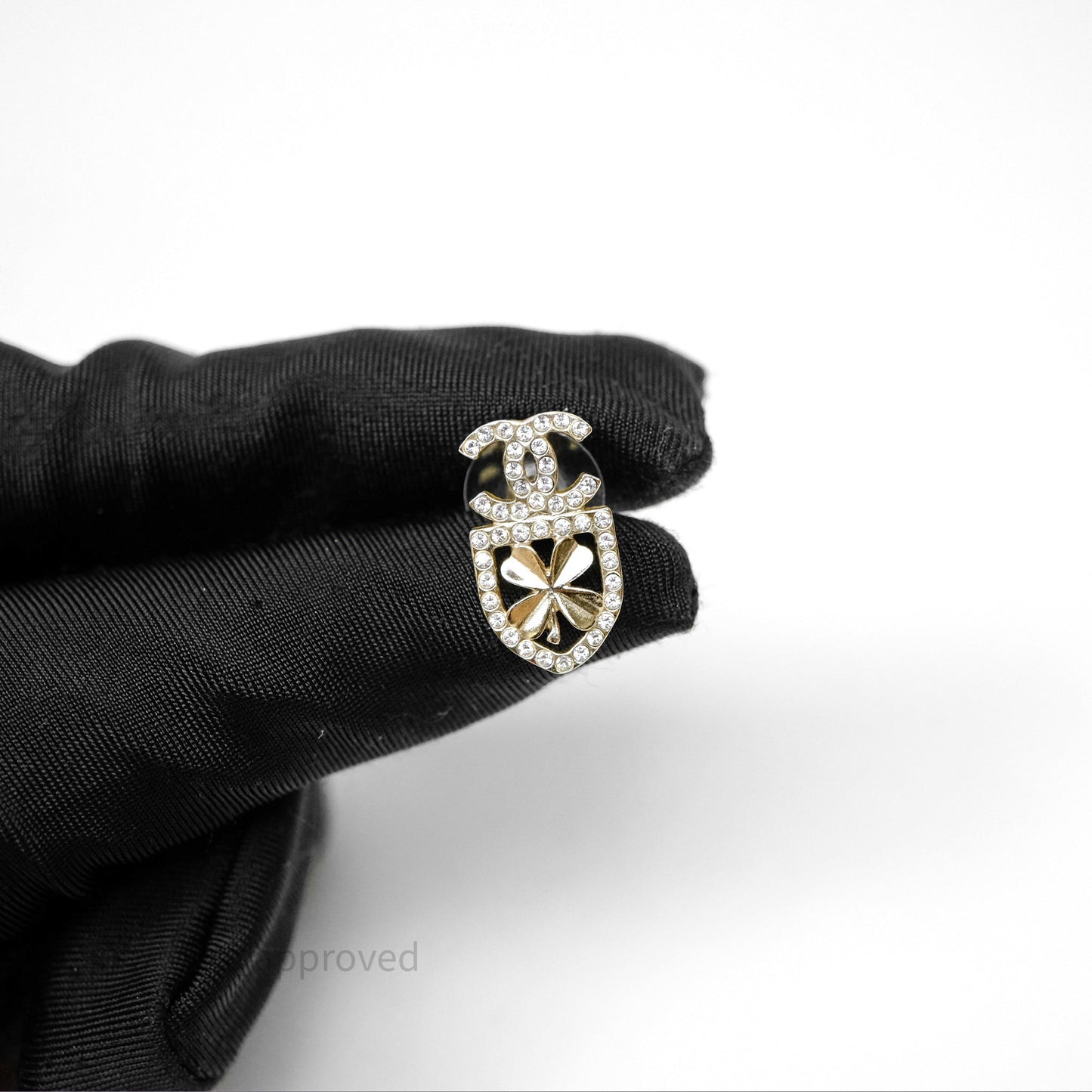 Chanel CC Crystals Clover Shield Earrings Gold Tone 20B