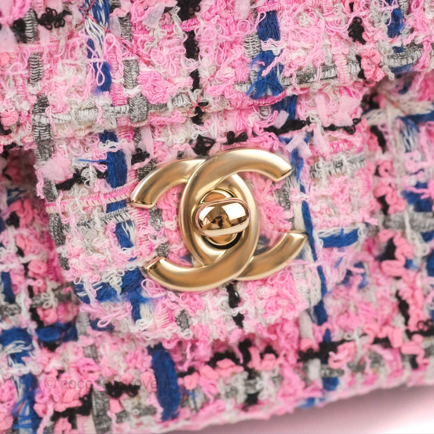 Chanel Quilted Mini Rectangular Flap Pink/Blue Tweed Gold Hardware 23