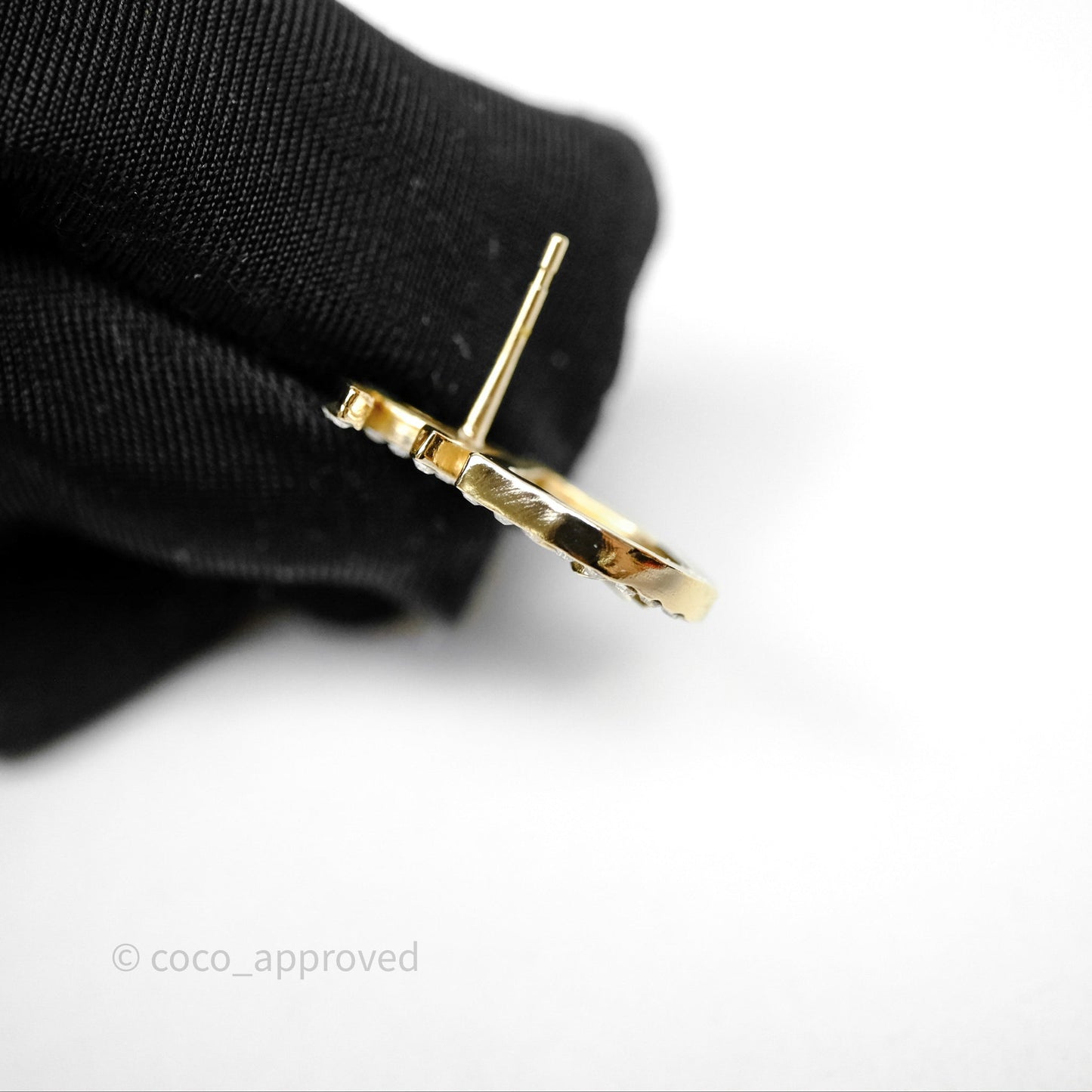 Chanel CC Crystals Clover Shield Earrings Gold Tone 20B