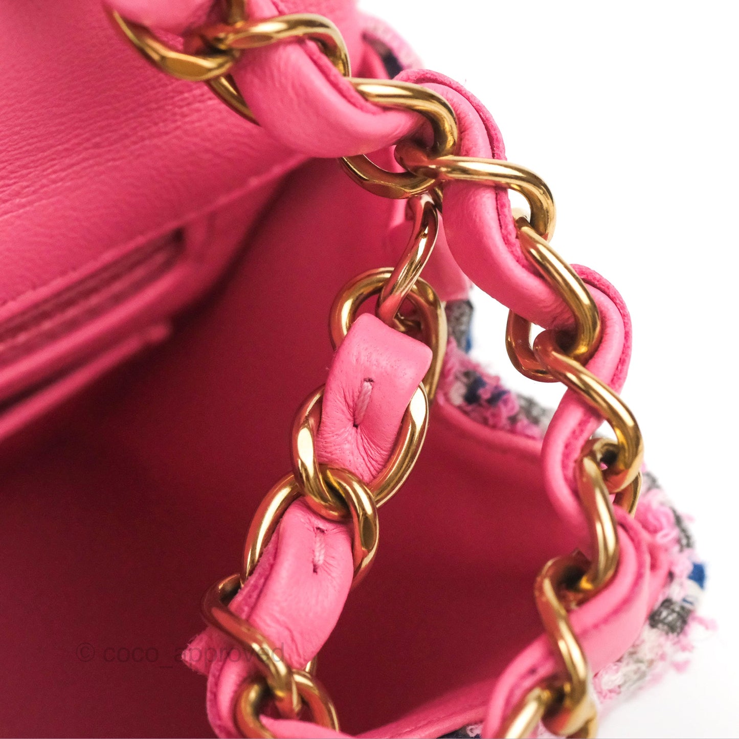 Chanel Quilted Mini Rectangular Flap Pink/Blue Tweed Gold Hardware 23
