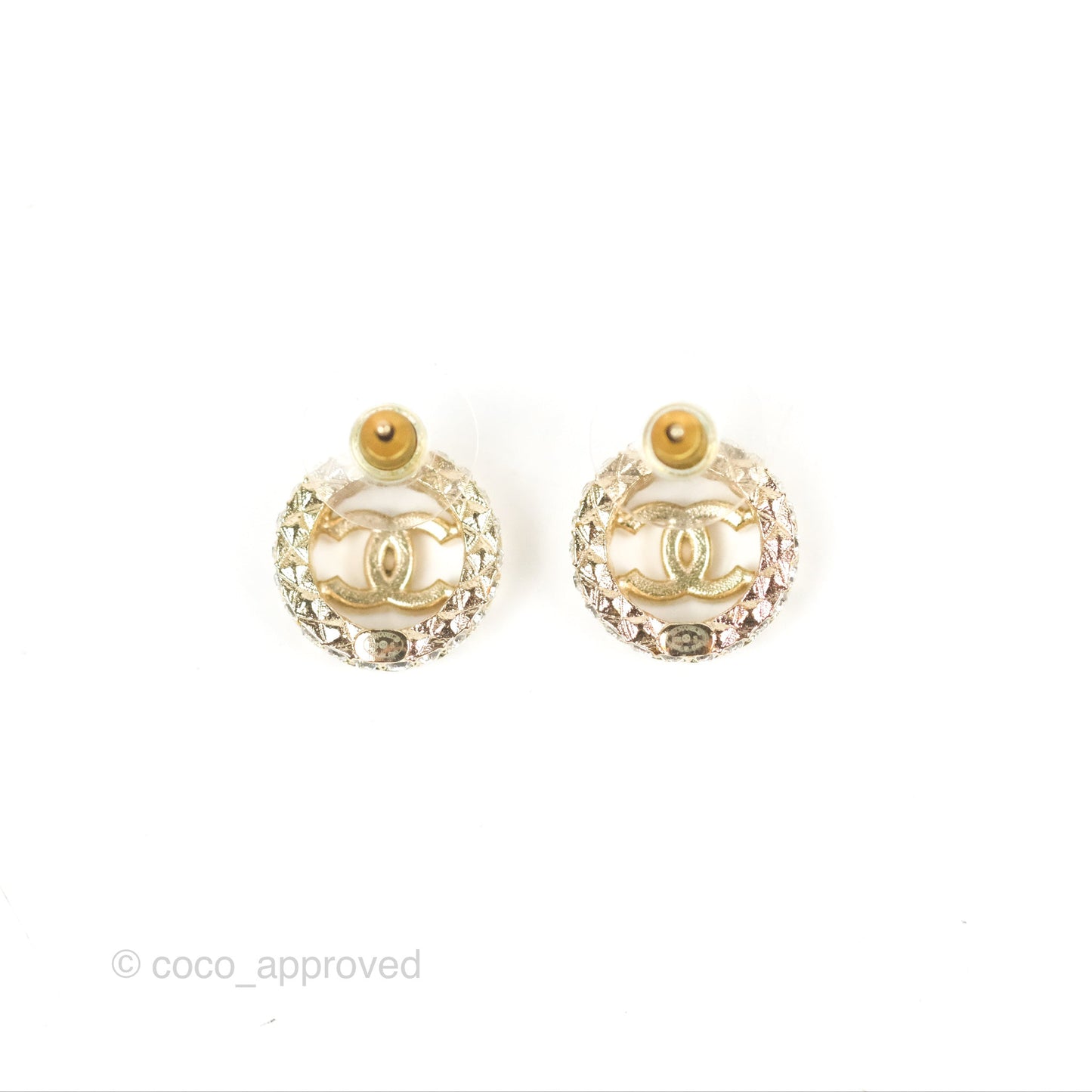 Chanel Round CC Crystal Earrings Gold Tone 22S