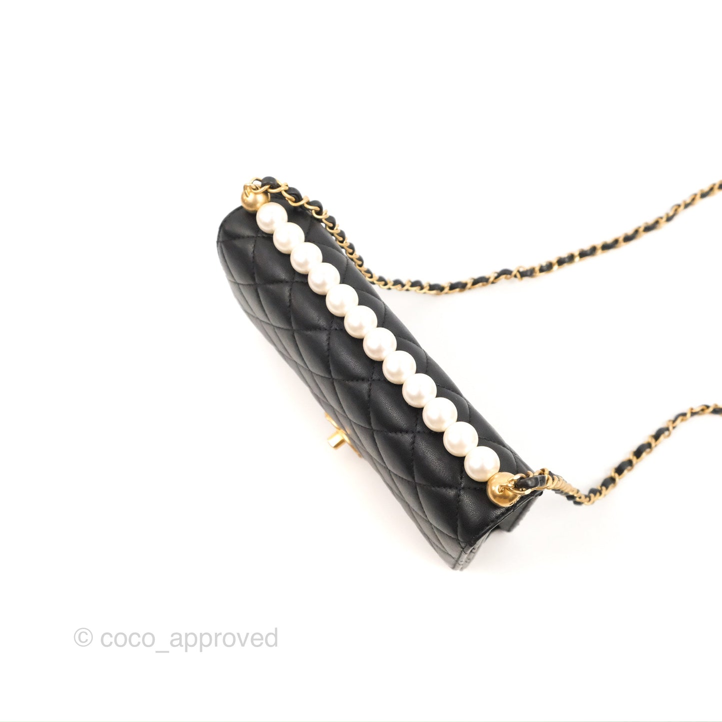 Chanel Small Quilted Chic Pearls Flap Black Goatskin Aged Gold Hardware