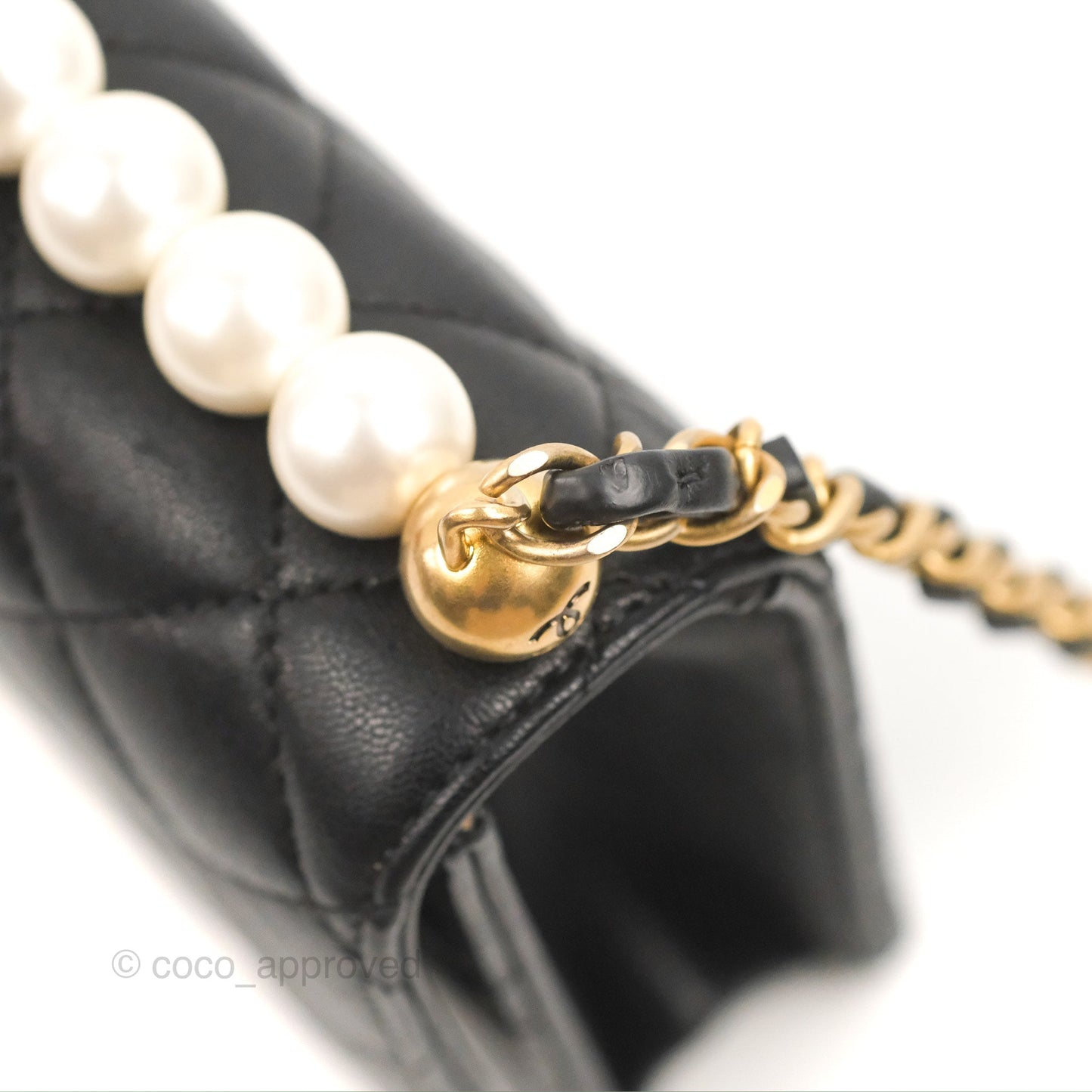 Chanel Small Quilted Chic Pearls Flap Black Goatskin Aged Gold Hardware