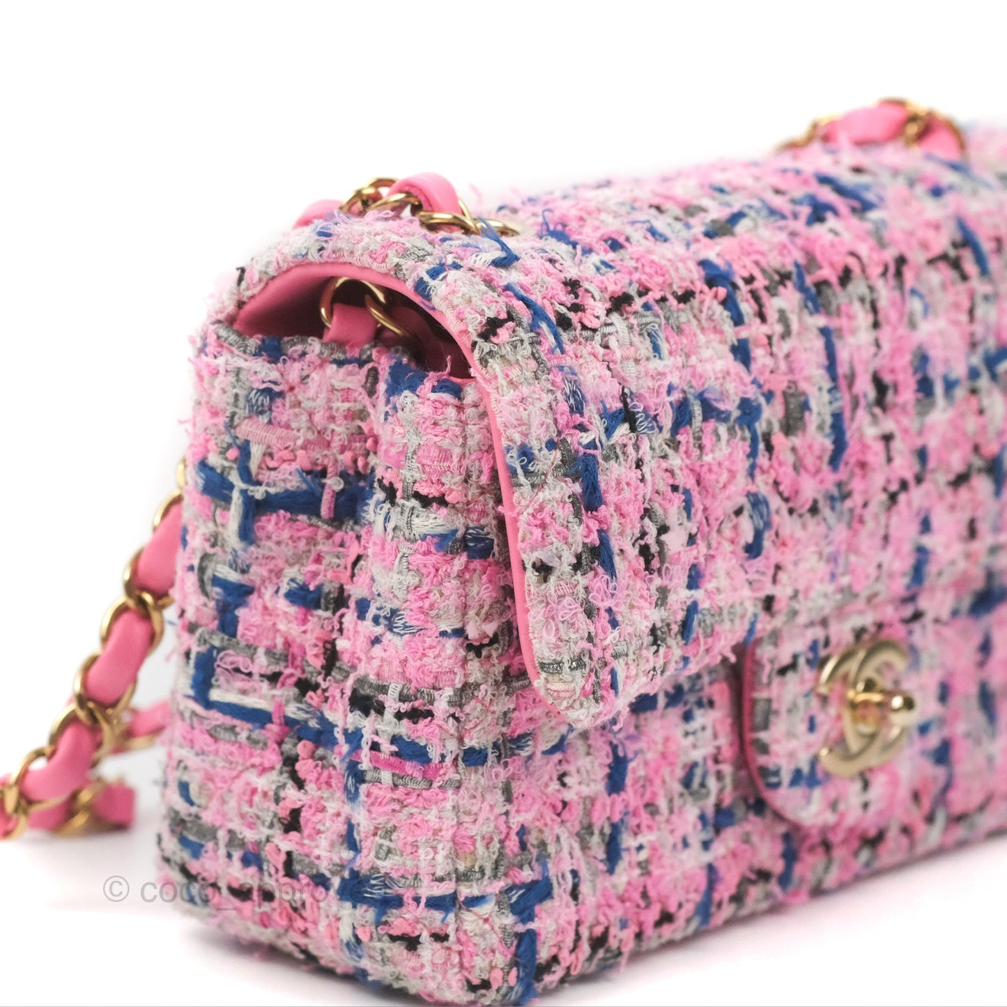 Chanel Quilted Mini Rectangular Flap Pink/Blue Tweed Gold Hardware 23