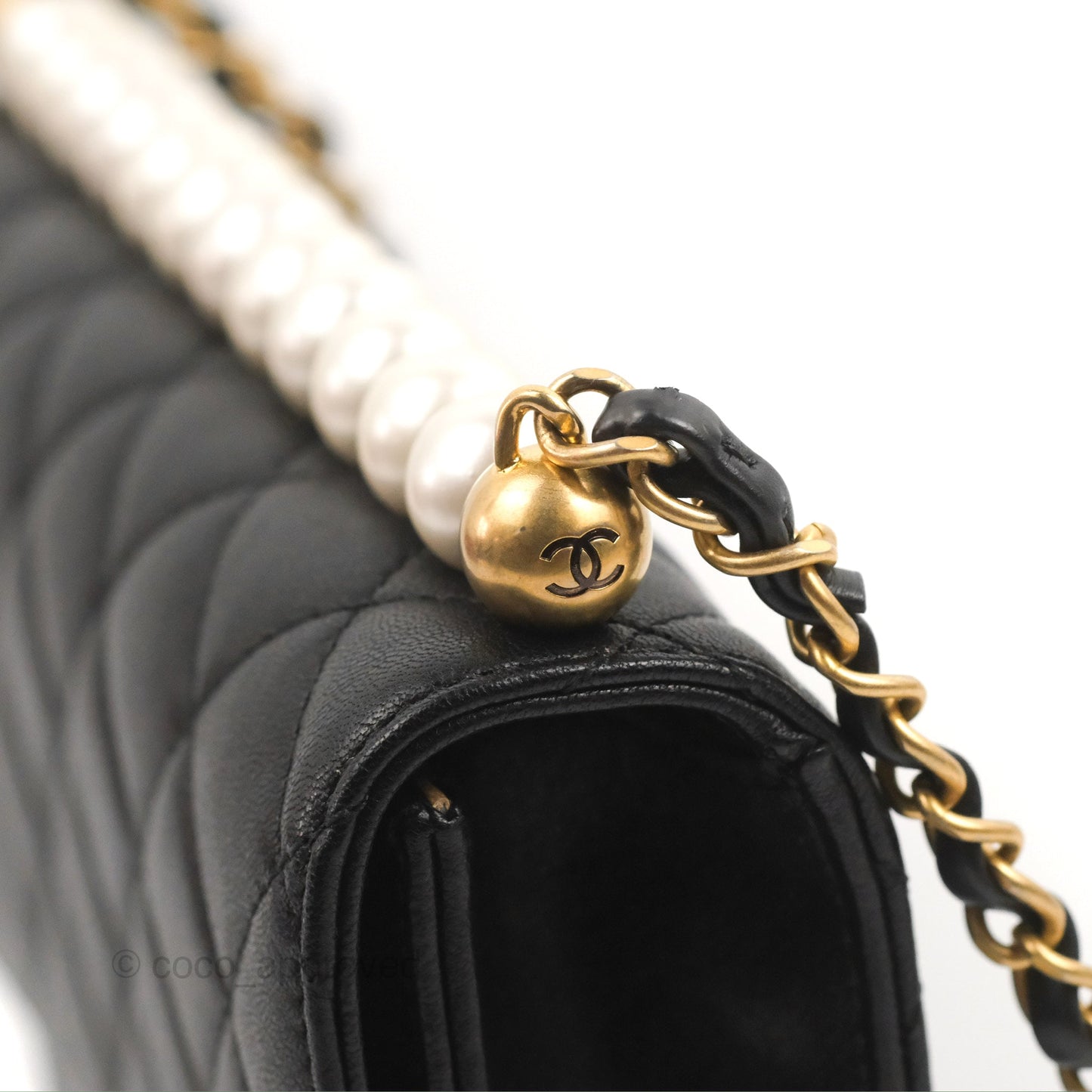 Chanel Small Quilted Chic Pearls Flap Black Goatskin Aged Gold Hardware