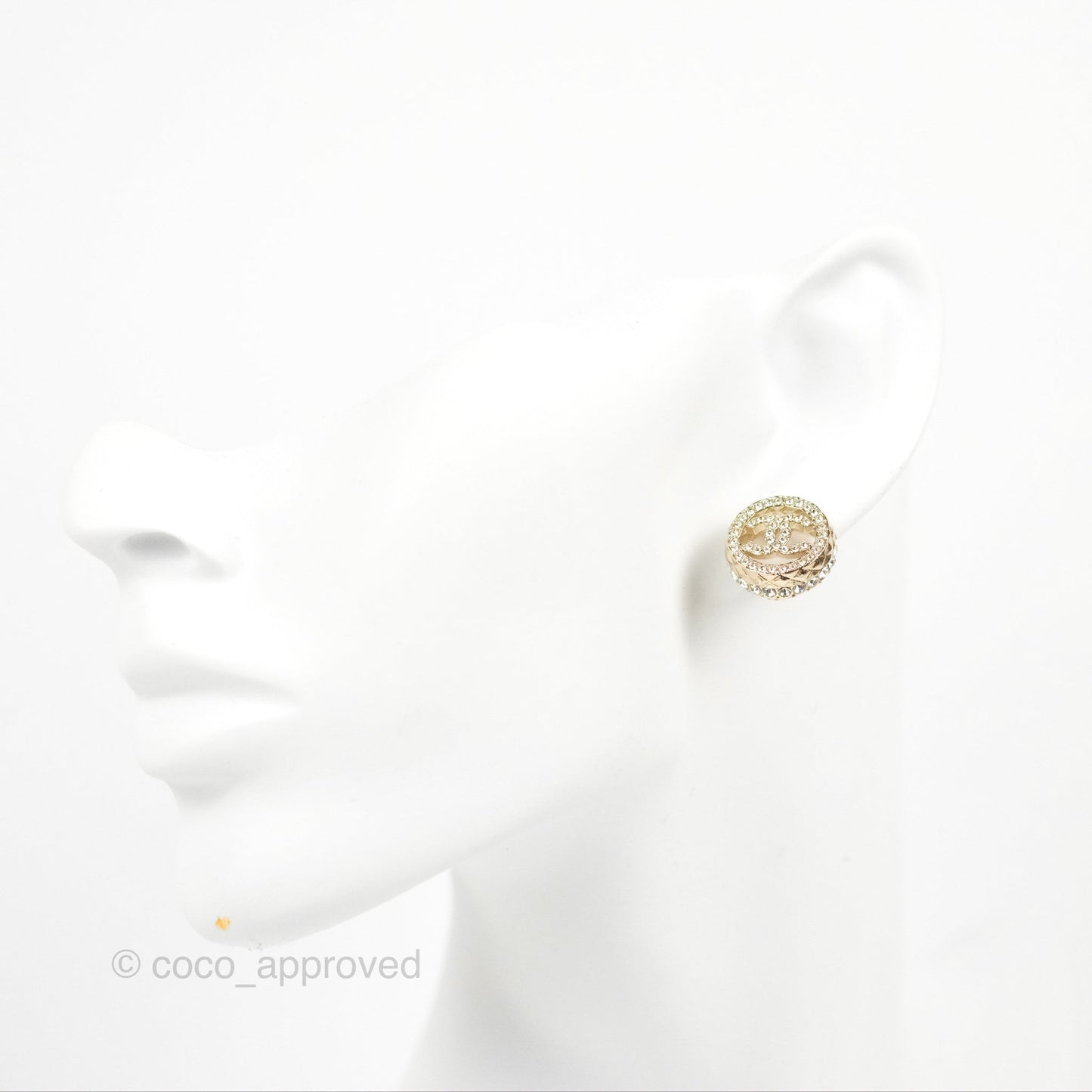 Chanel Round CC Crystal Earrings Gold Tone 22S