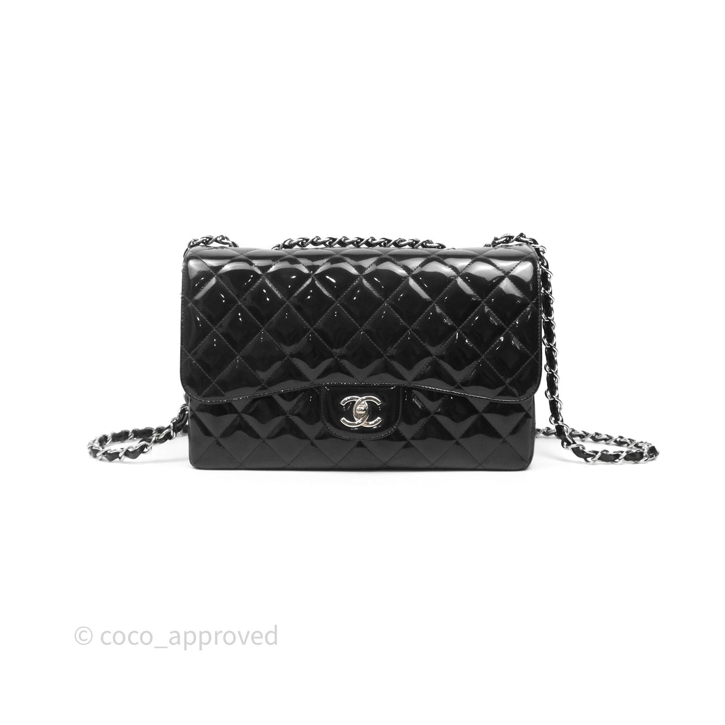 Chanel Jumbo Single Flap Black Patent Silver Hardware⁣⁣
