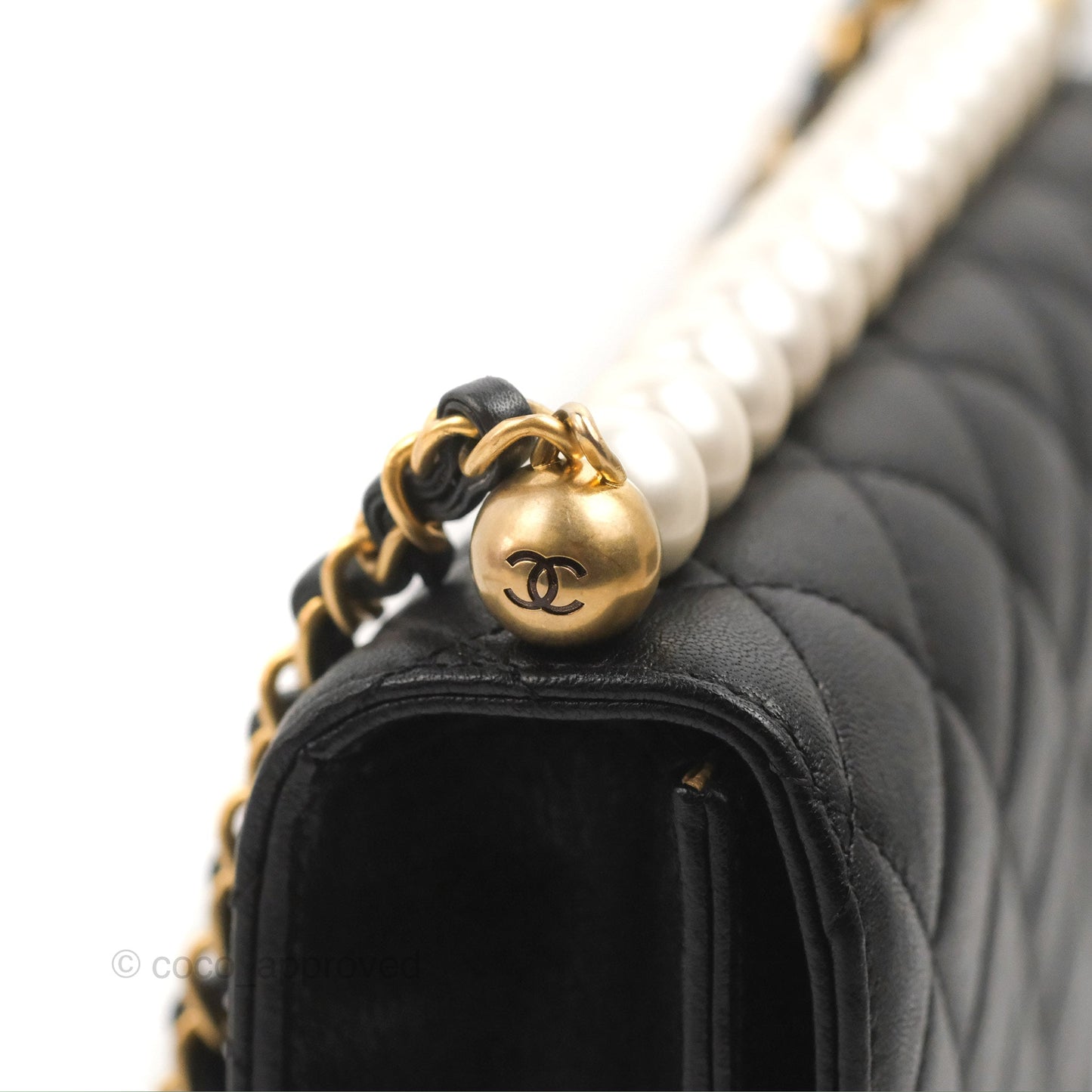 Chanel Small Quilted Chic Pearls Flap Black Goatskin Aged Gold Hardware
