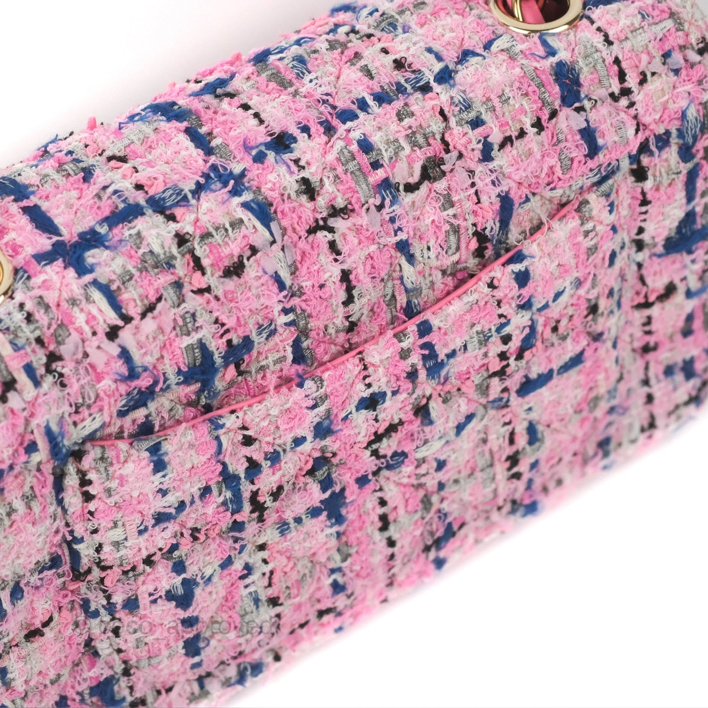 Chanel Quilted Mini Rectangular Flap Pink/Blue Tweed Gold Hardware 23