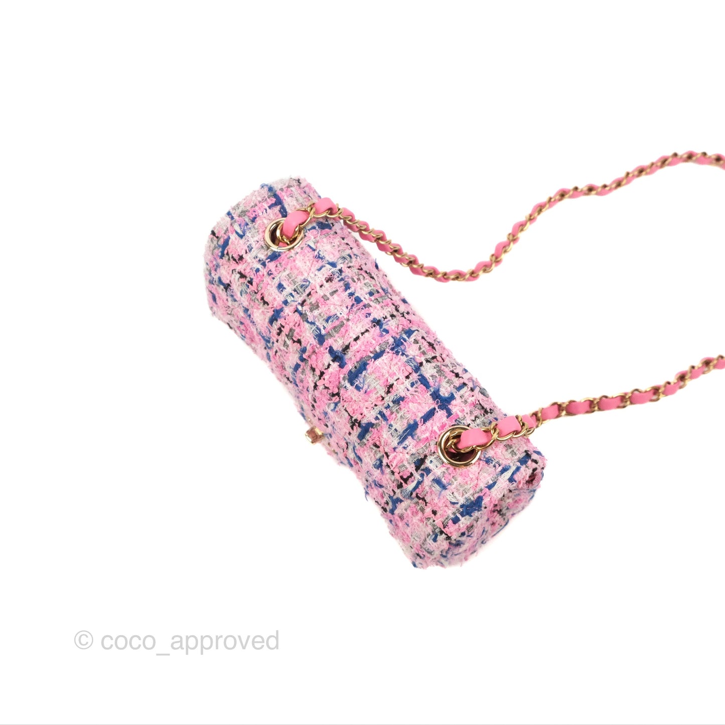 Chanel Quilted Mini Rectangular Flap Pink/Blue Tweed Gold Hardware 23