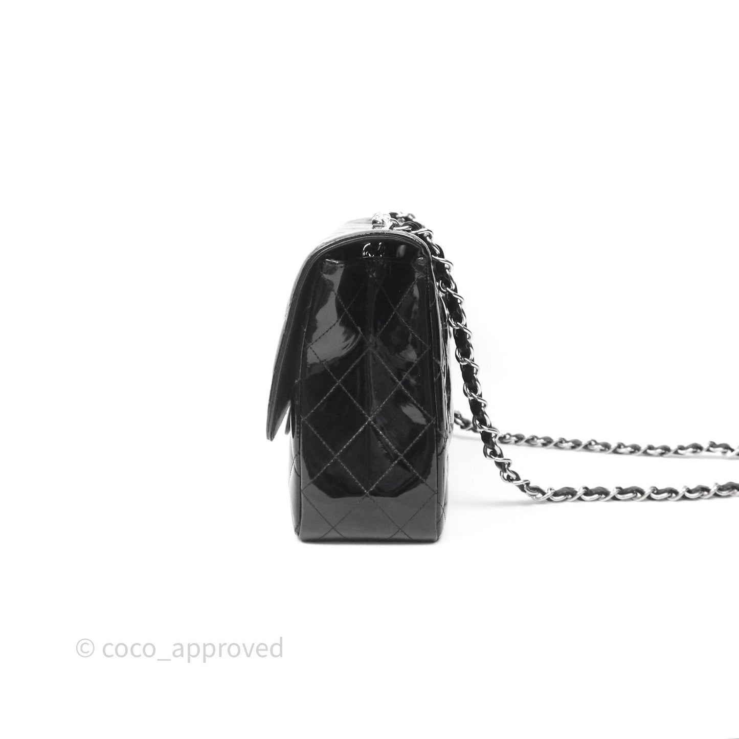 Chanel Jumbo Single Flap Black Patent Silver Hardware⁣⁣