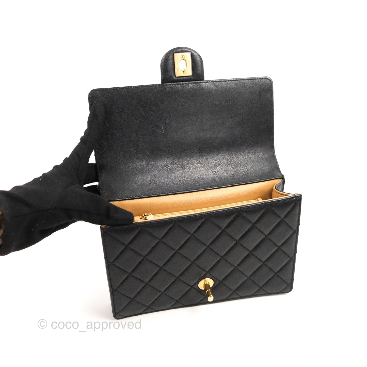 Chanel Small Quilted Chic Pearls Flap Black Goatskin Aged Gold Hardware