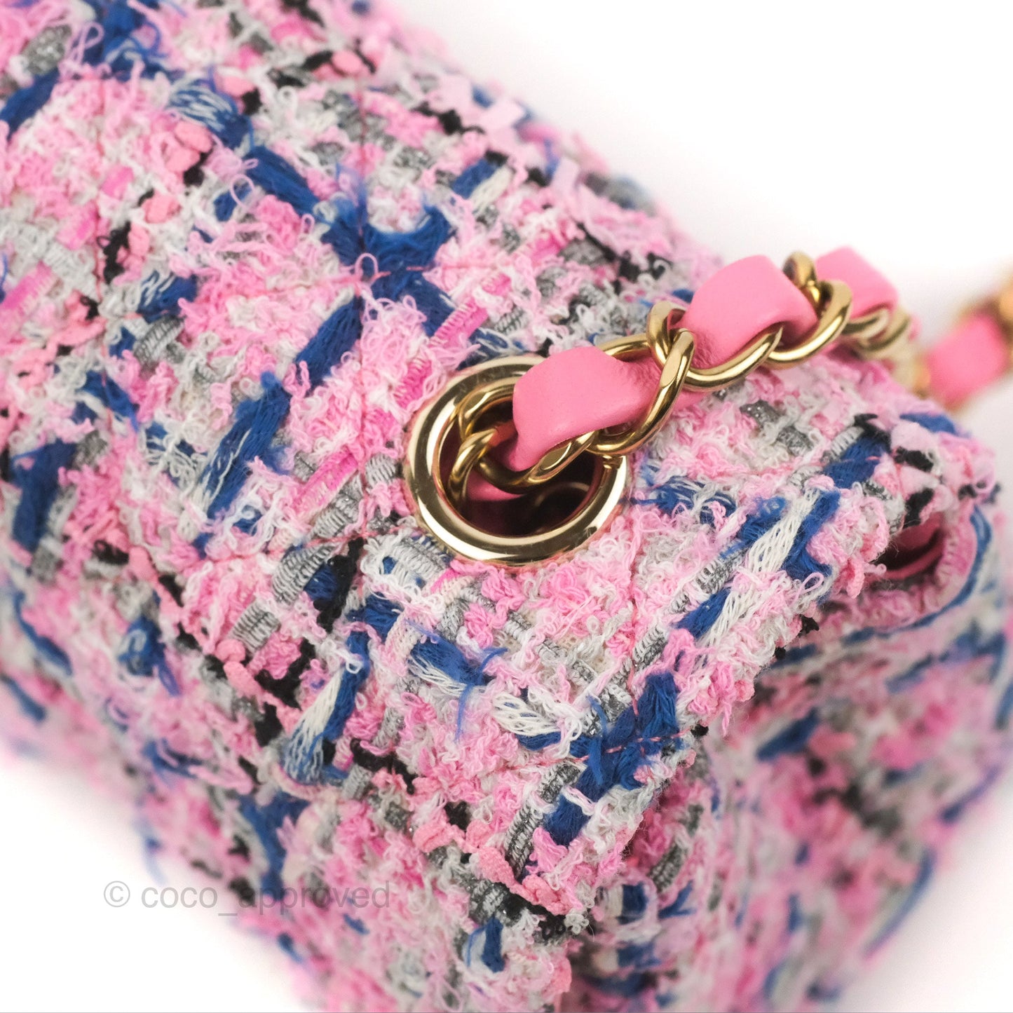 Chanel Quilted Mini Rectangular Flap Pink/Blue Tweed Gold Hardware 23