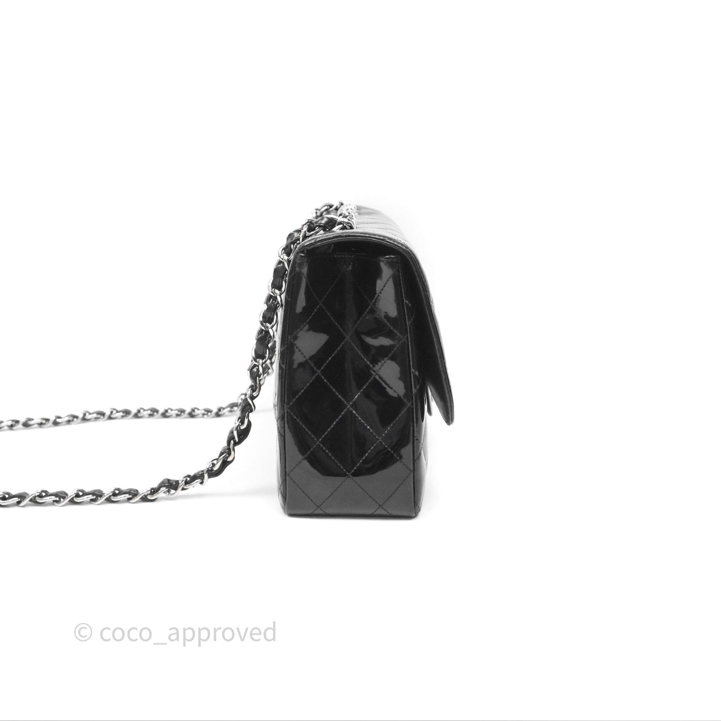 Chanel Jumbo Single Flap Black Patent Silver Hardware⁣⁣
