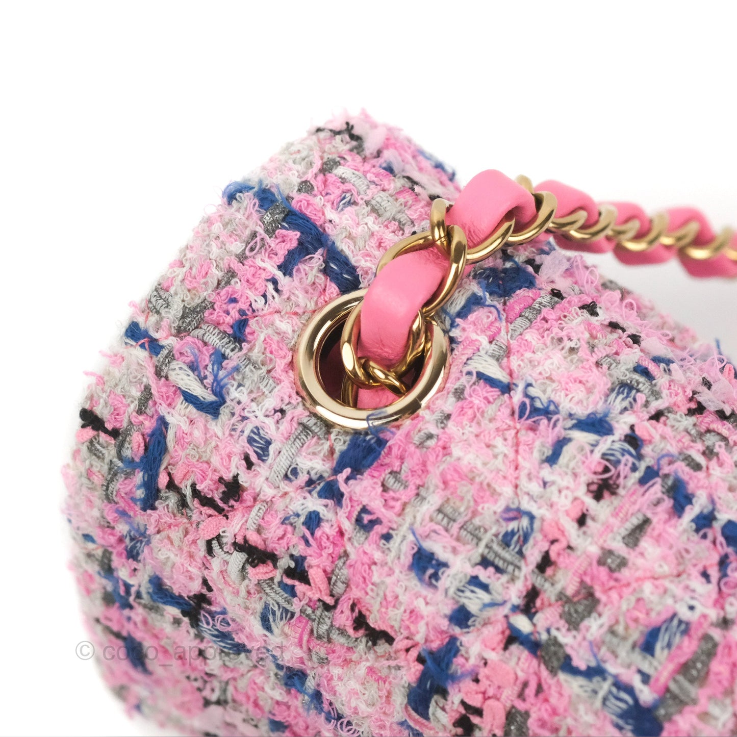 Chanel Quilted Mini Rectangular Flap Pink/Blue Tweed Gold Hardware 23