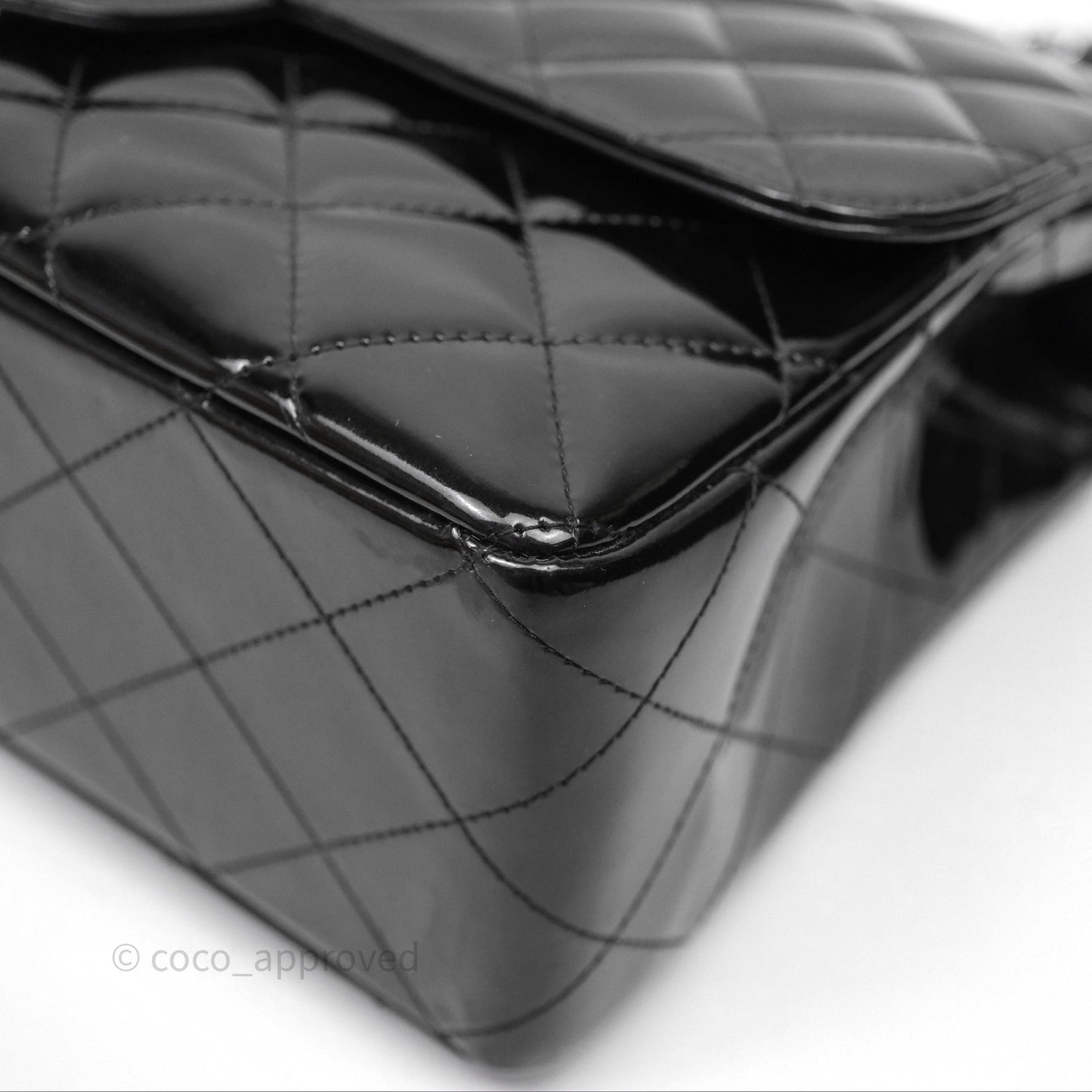Chanel Jumbo Single Flap Black Patent Silver Hardware⁣⁣