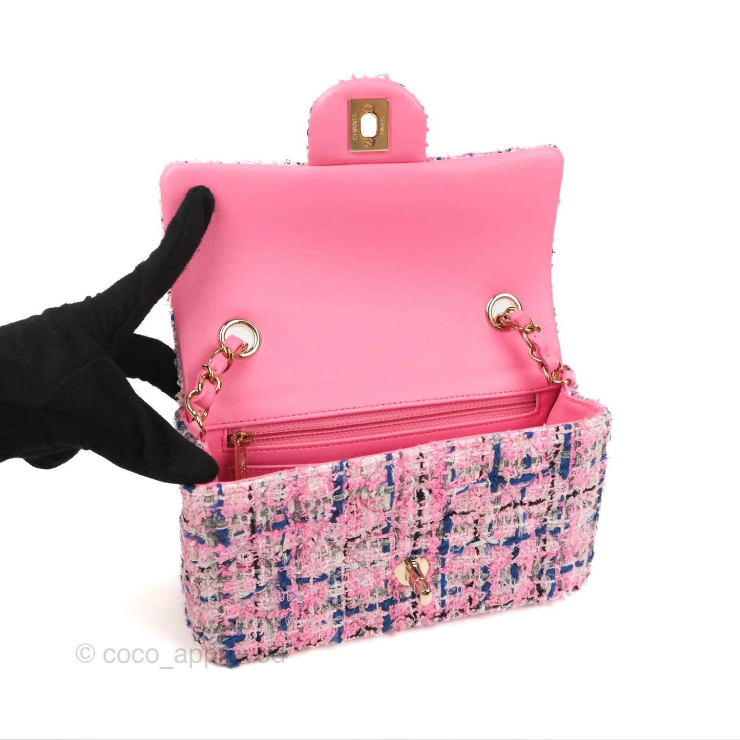 Chanel Quilted Mini Rectangular Flap Pink/Blue Tweed Gold Hardware 23