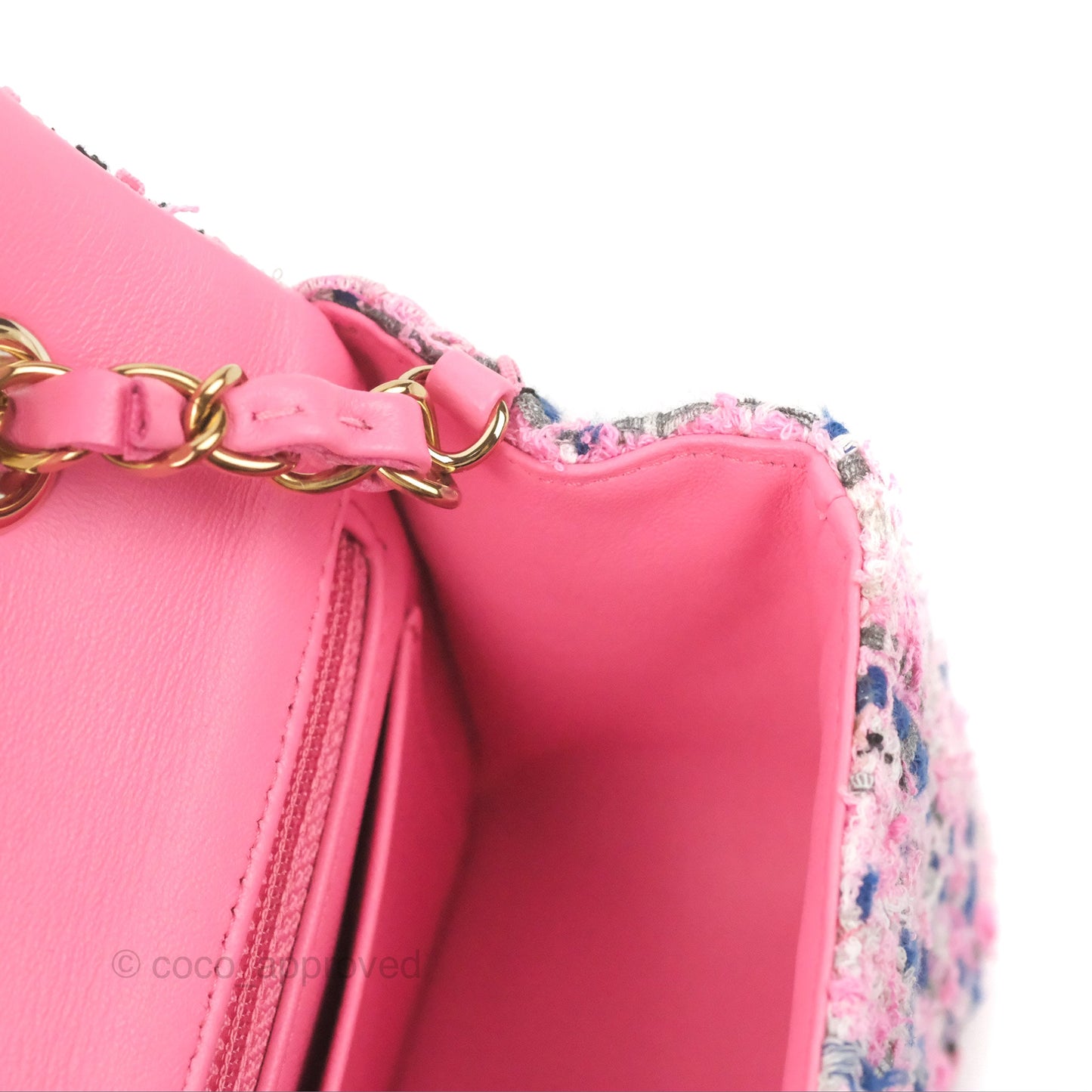 Chanel Quilted Mini Rectangular Flap Pink/Blue Tweed Gold Hardware 23