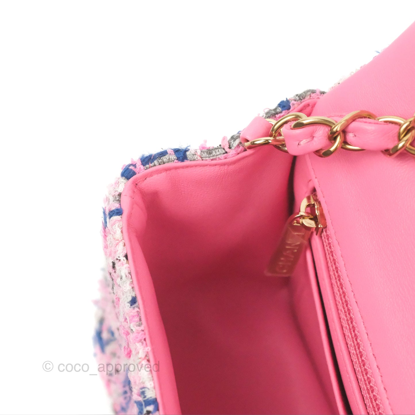 Chanel Quilted Mini Rectangular Flap Pink/Blue Tweed Gold Hardware 23