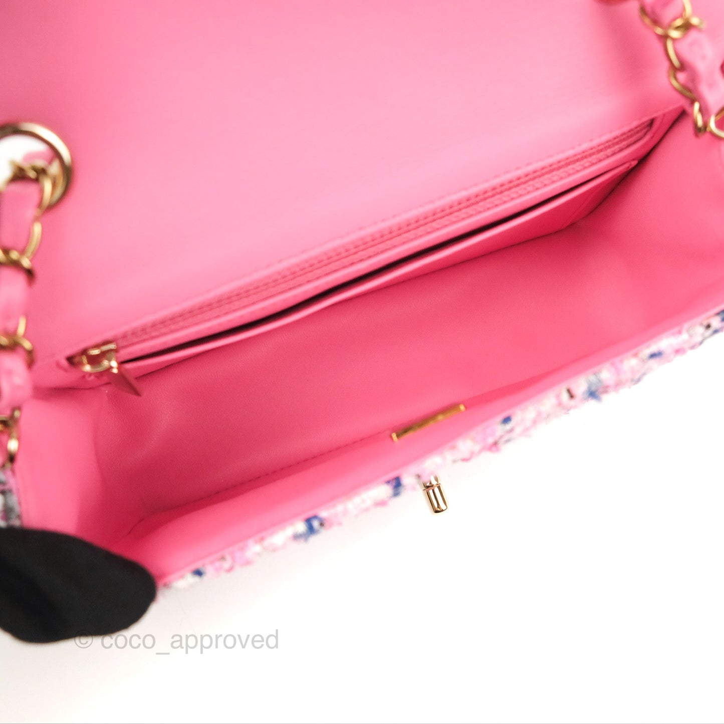 Chanel Quilted Mini Rectangular Flap Pink/Blue Tweed Gold Hardware 23