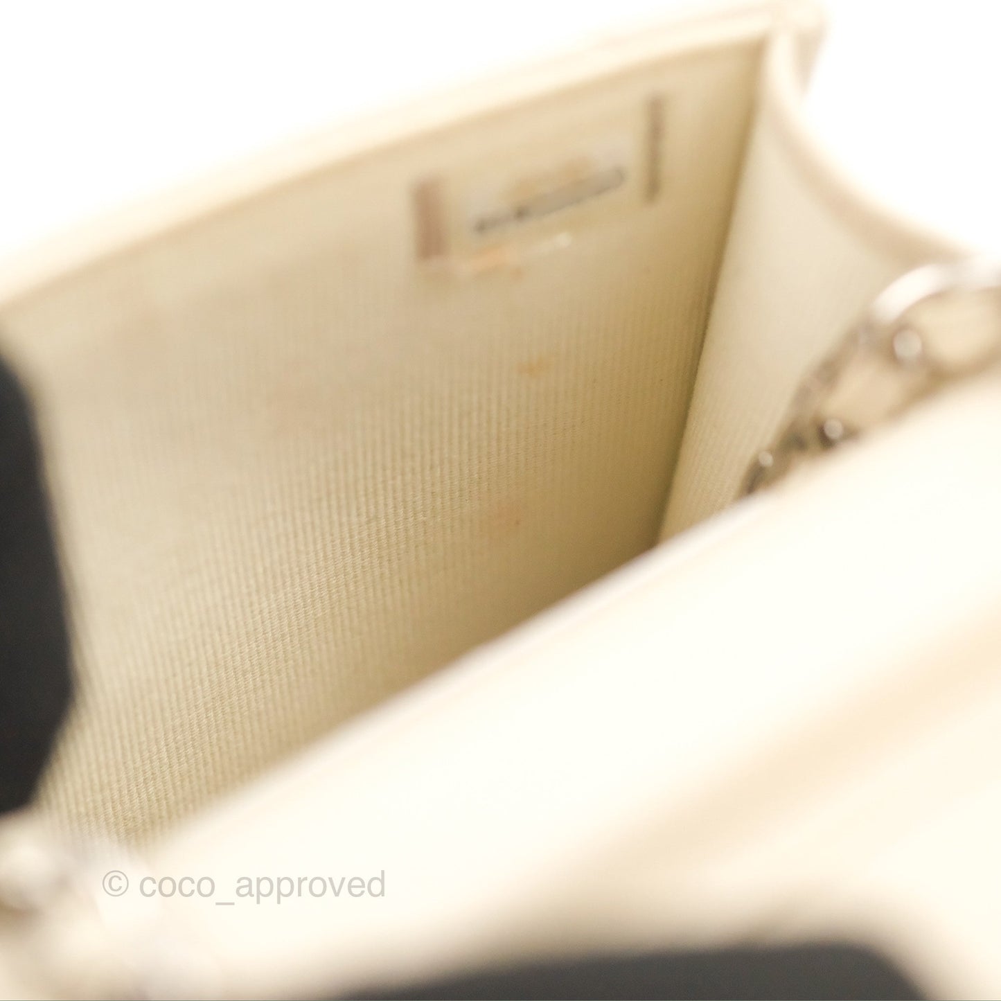 Chanel Chevron Clutch With Chain Ivory Calfskin Silver Hardware