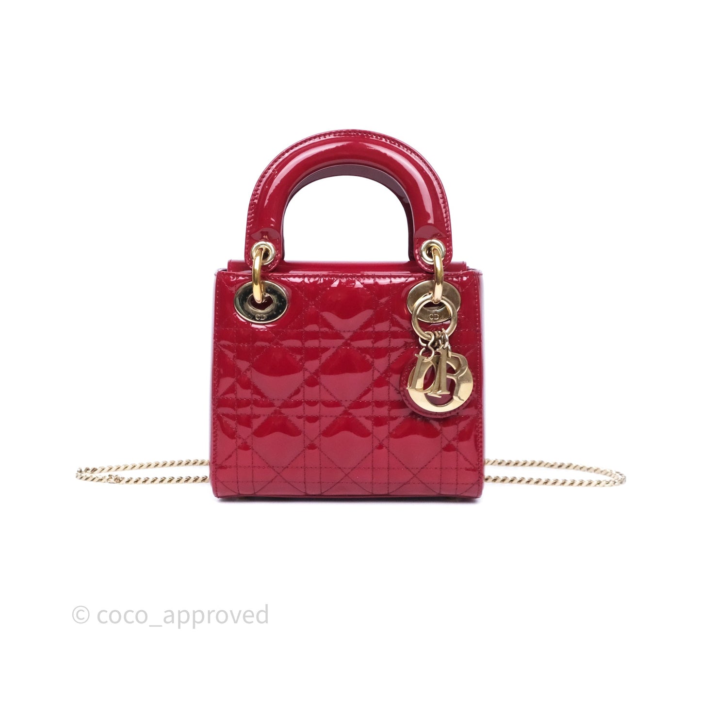 Dior Mini Lady Dior Red Cannage Patent Gold Hardware