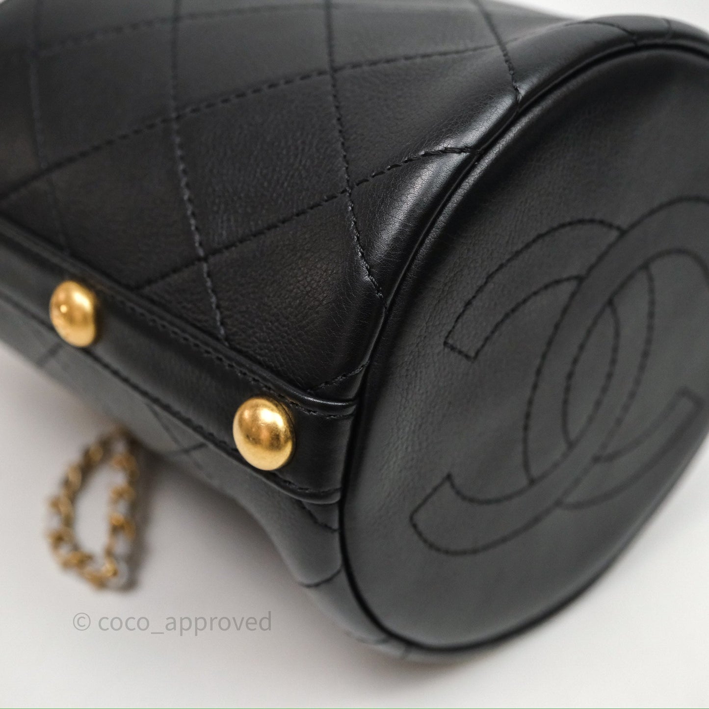 Chanel Drawstring Tweed Bucket Bag Quilted Black Caviar Aged Gold Hardware
