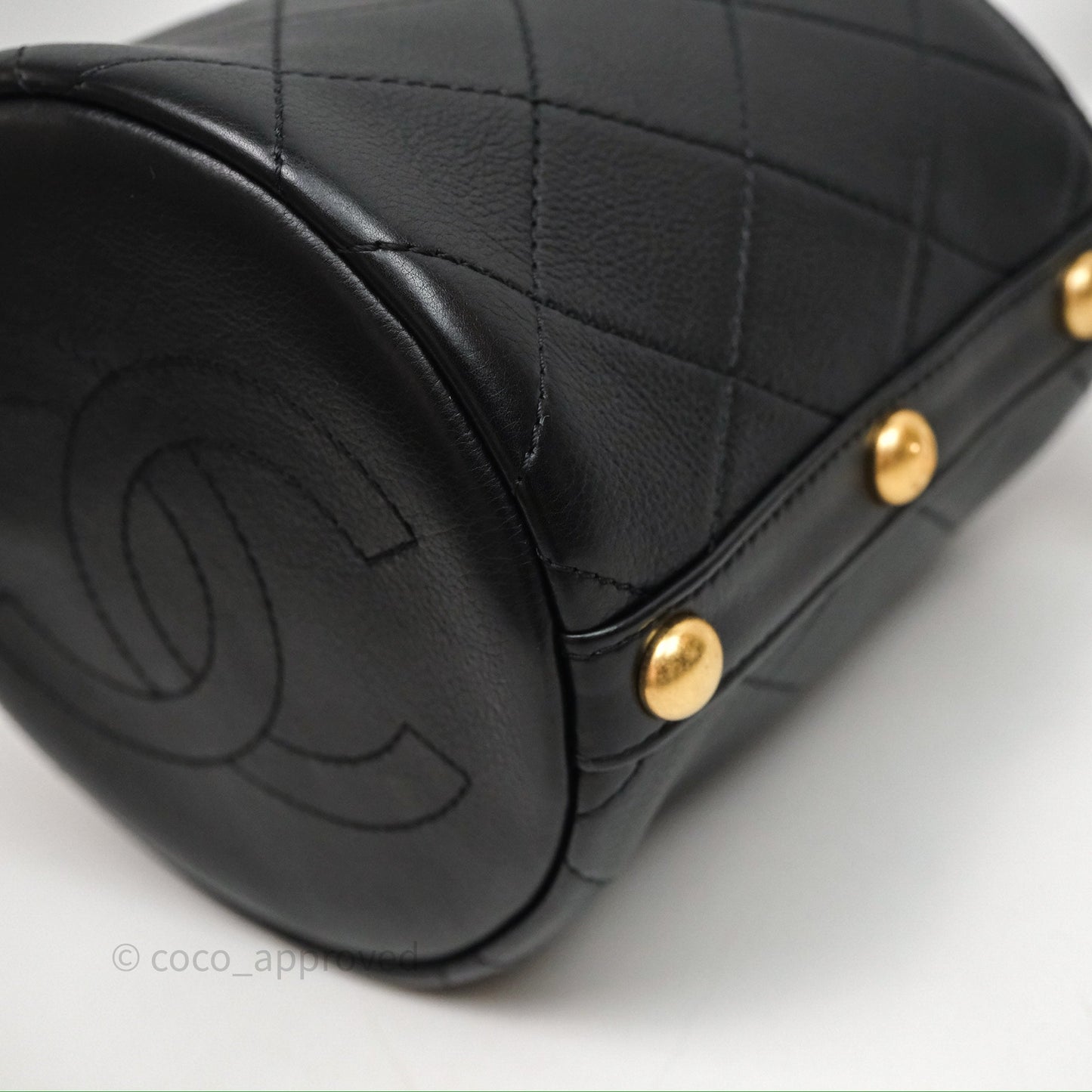 Chanel Drawstring Tweed Bucket Bag Quilted Black Caviar Aged Gold Hardware