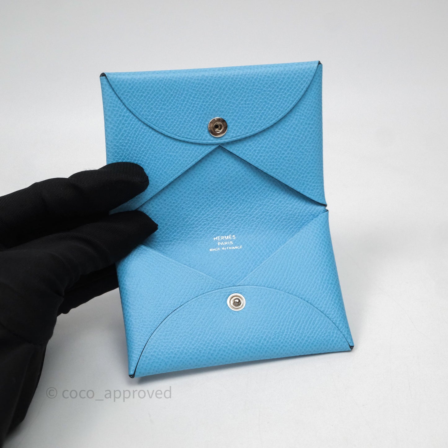 Hermès Calvi Card Holder Celeste 7N Epsom