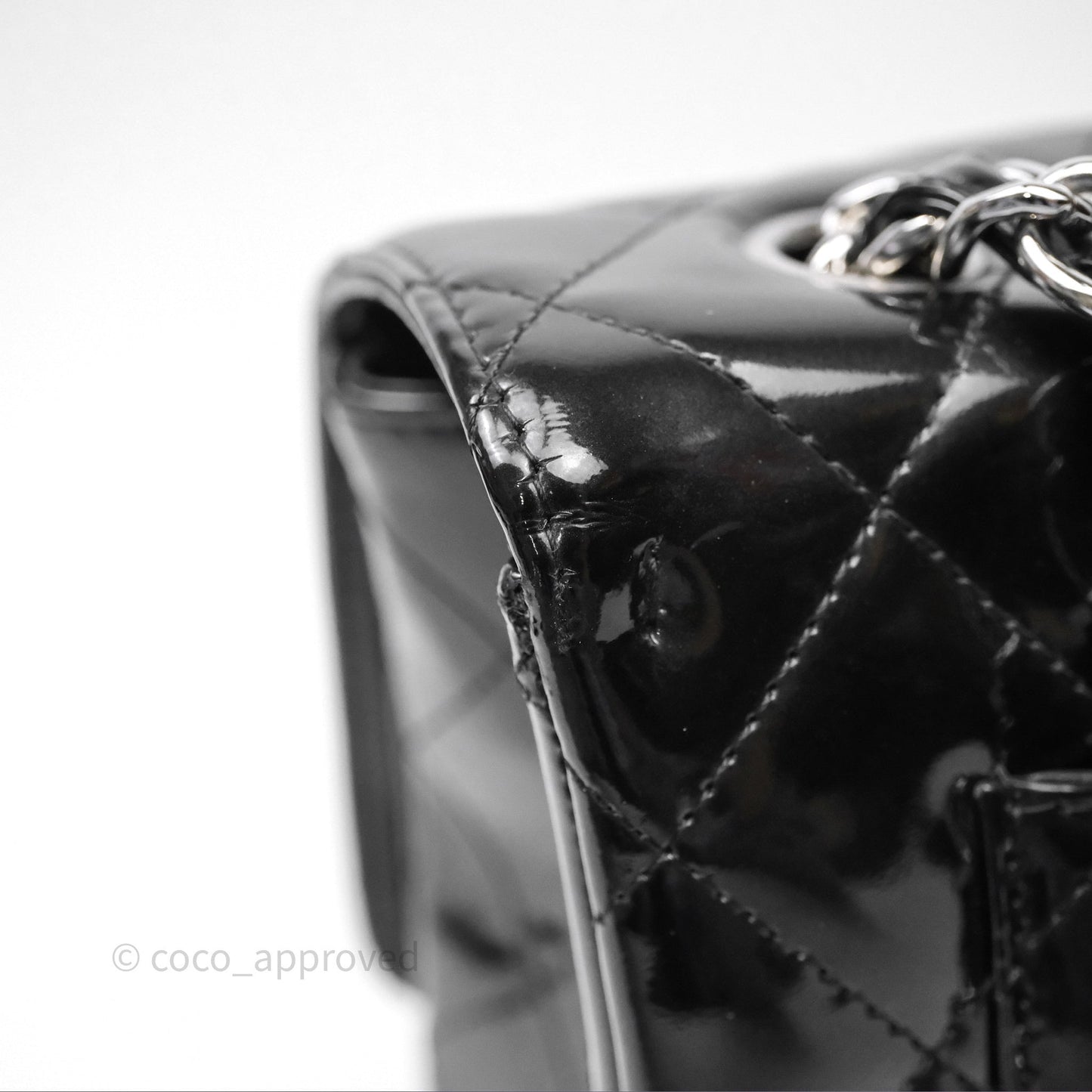 Chanel Jumbo Single Flap Black Patent Silver Hardware⁣⁣