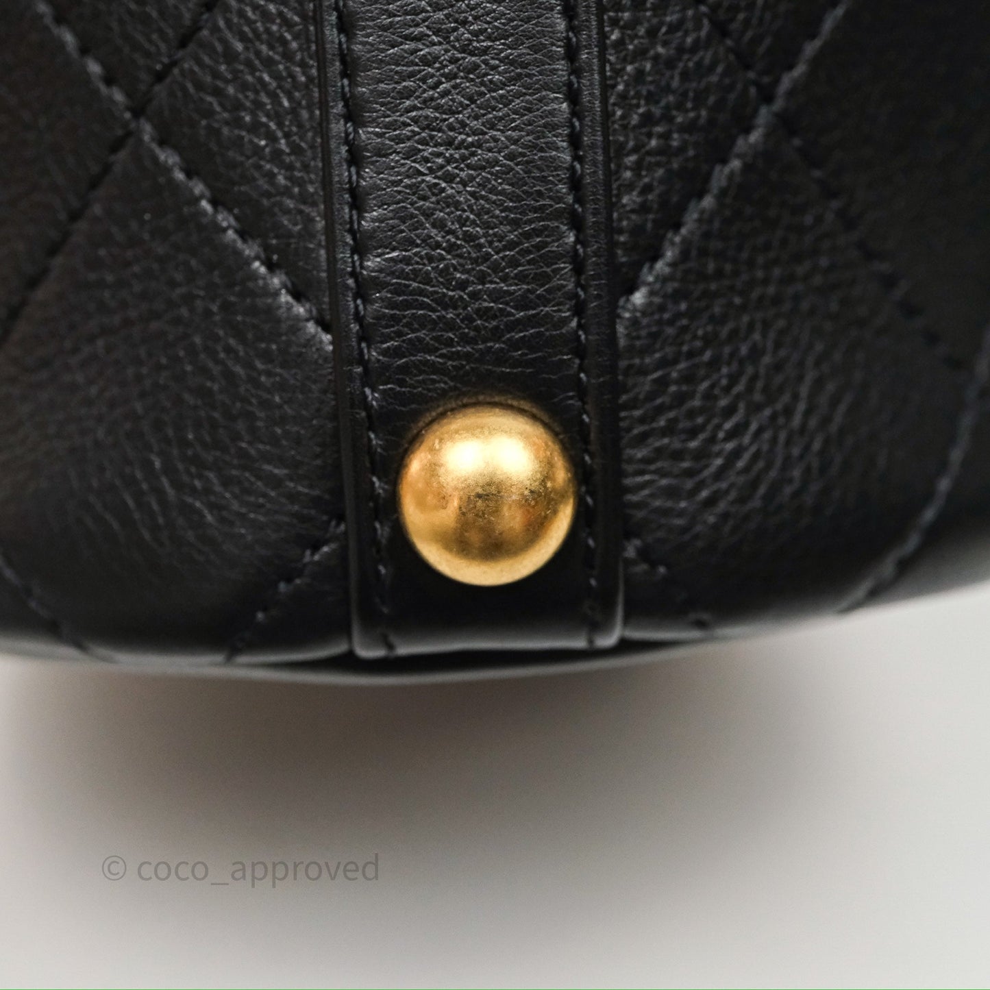 Chanel Drawstring Tweed Bucket Bag Quilted Black Caviar Aged Gold Hardware