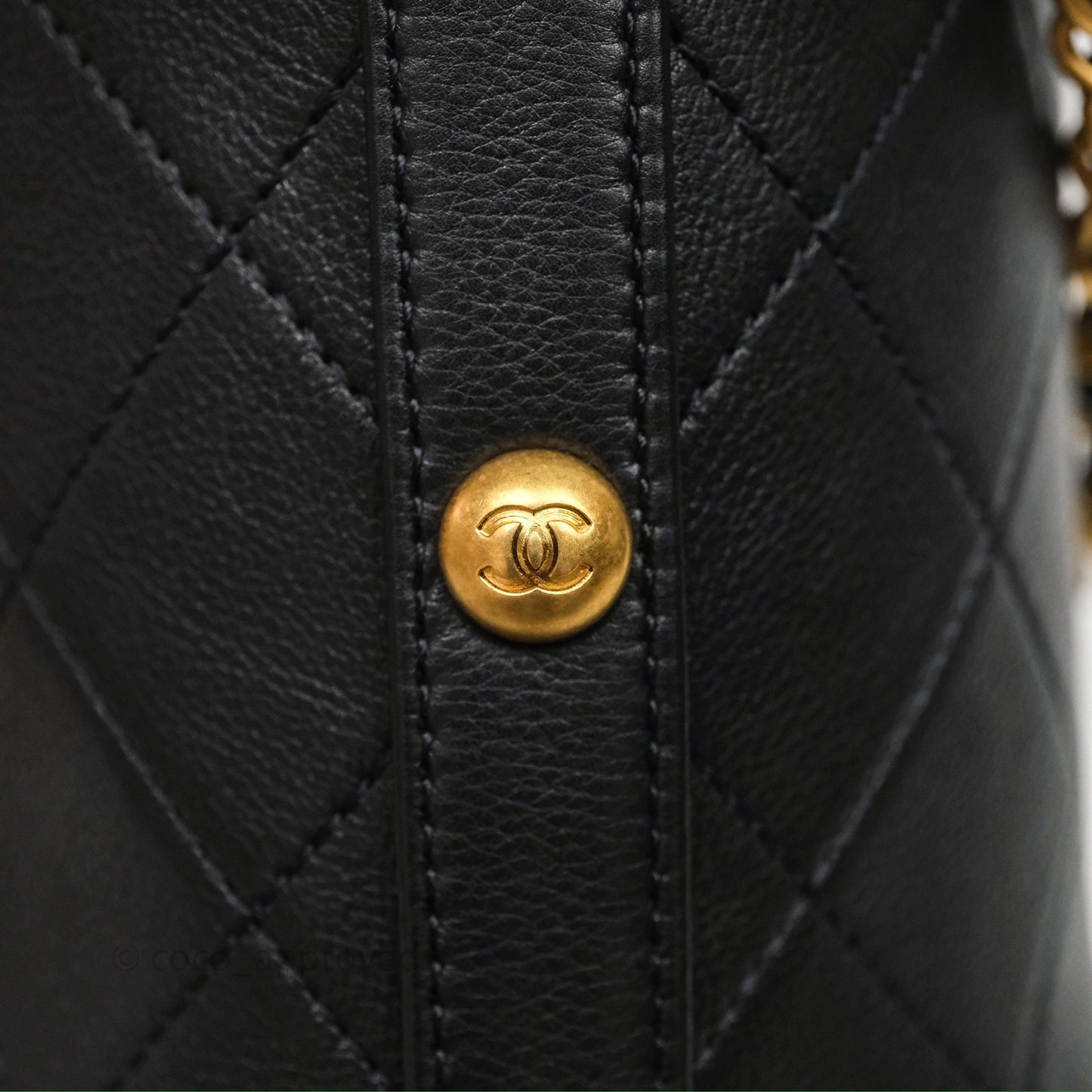 Chanel Drawstring Tweed Bucket Bag Quilted Black Caviar Aged Gold Hardware