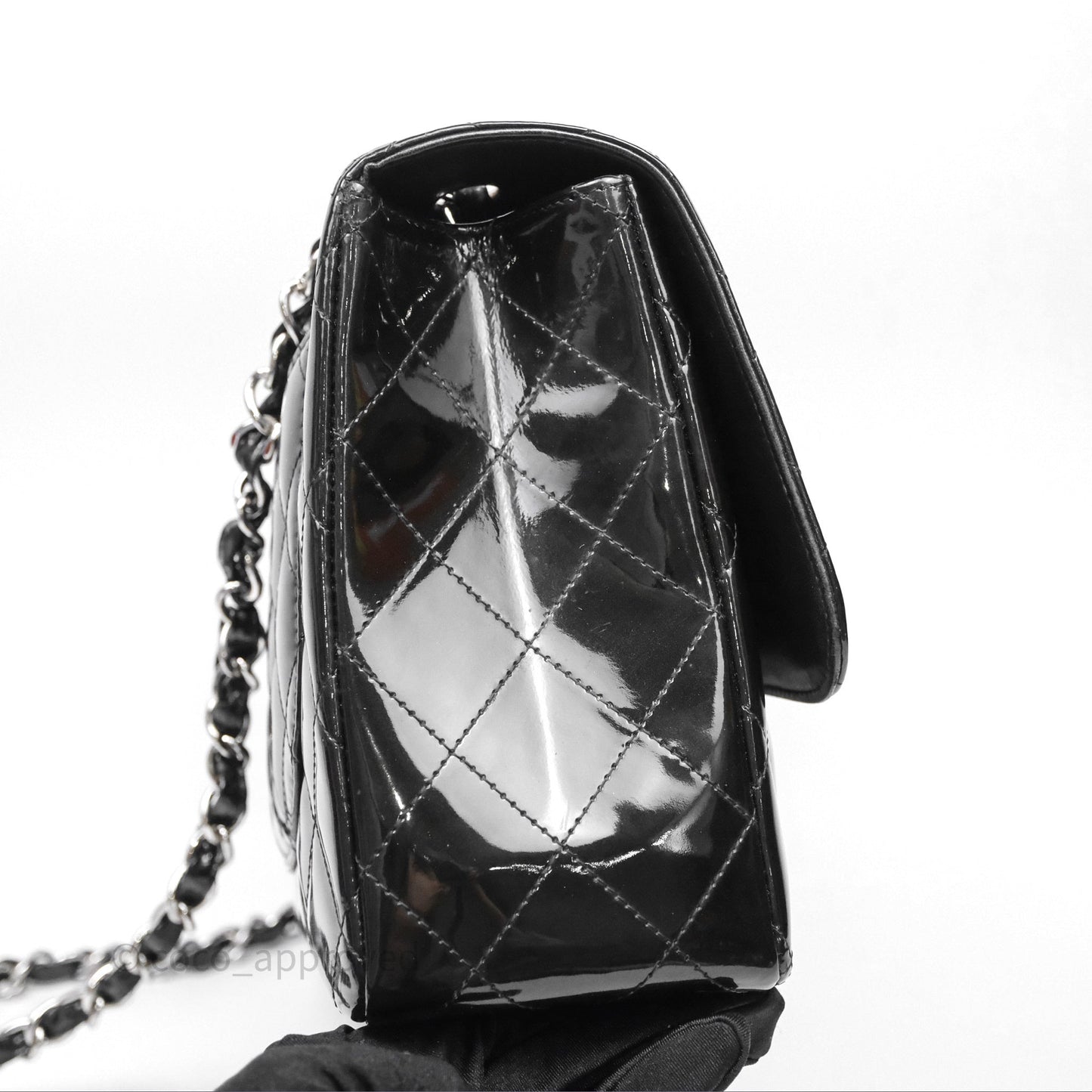 Chanel Jumbo Single Flap Black Patent Silver Hardware⁣⁣