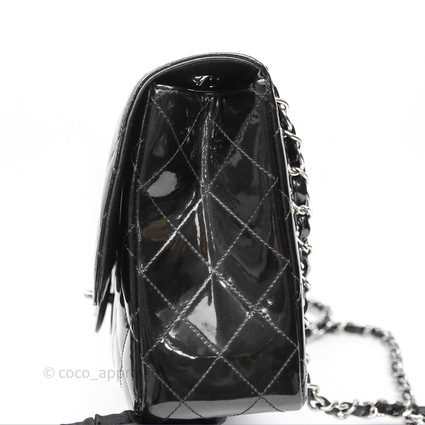 Chanel Jumbo Single Flap Black Patent Silver Hardware⁣⁣