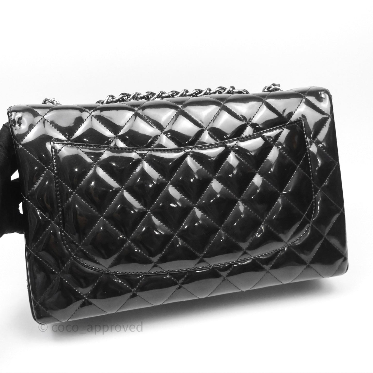 Chanel Jumbo Single Flap Black Patent Silver Hardware⁣⁣