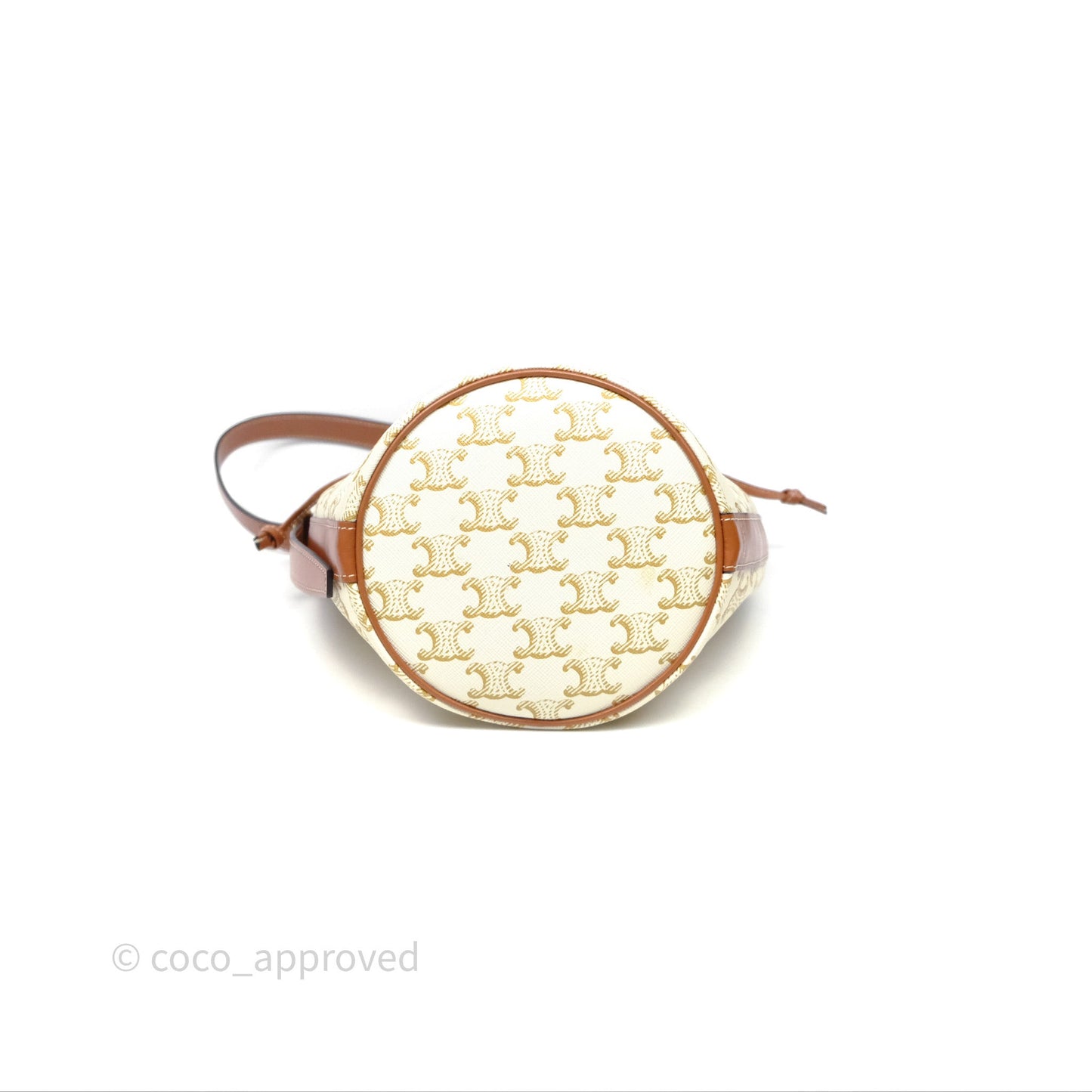 Celine Small Drawstring Bucket Bag Triomphe Canvas White Calfskin