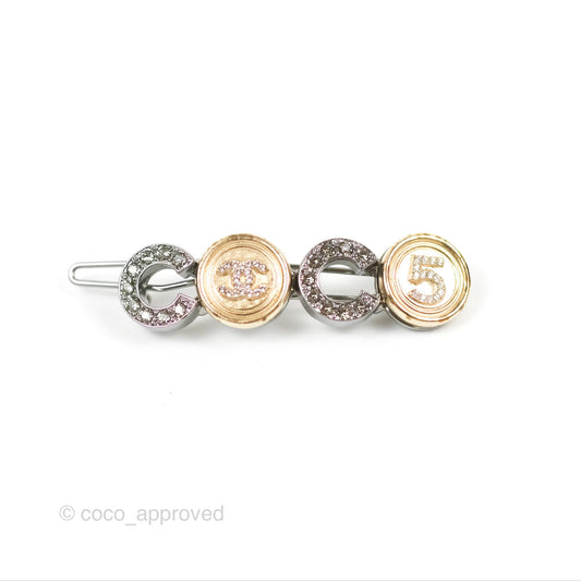 Chanel Coco CC Crystal Hair Clip Gold Tone 21S
