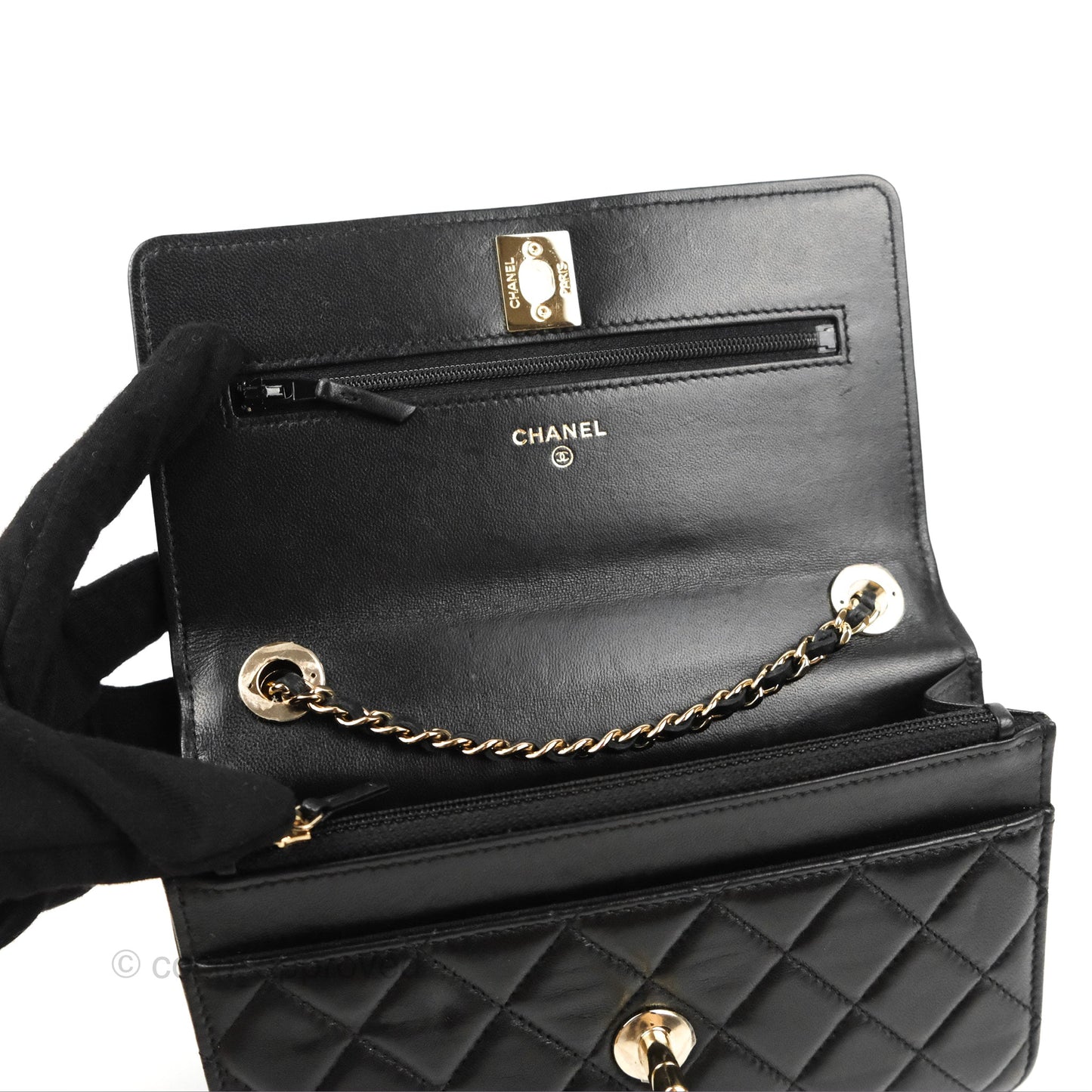 Chanel Quilted Trendy CC Wallet on Chain WOC Black Lambskin Gold Hardware
