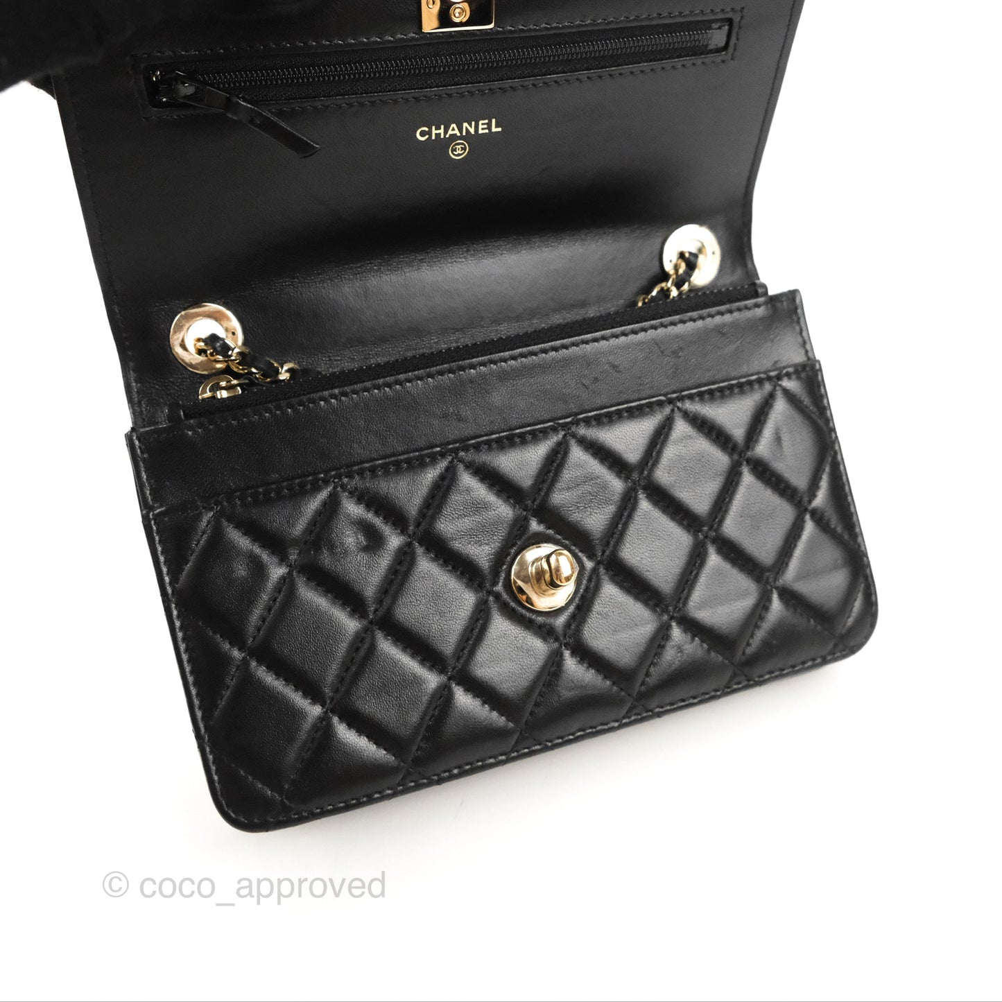 Chanel Quilted Trendy CC Wallet on Chain WOC Black Lambskin Gold Hardware