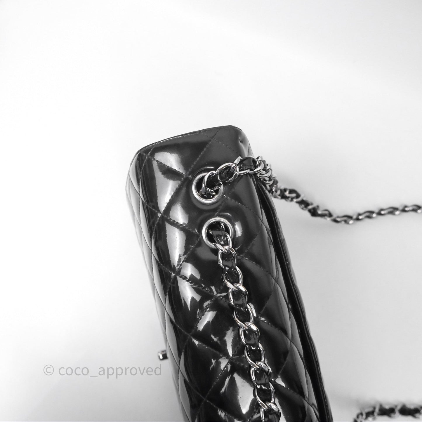 Chanel Jumbo Single Flap Black Patent Silver Hardware⁣⁣