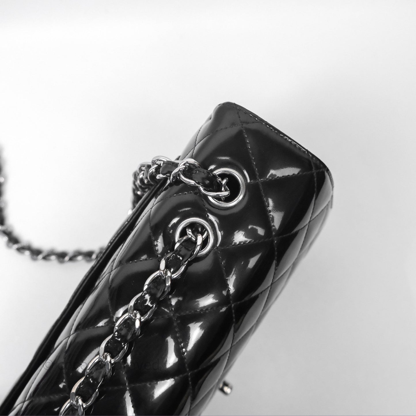 Chanel Jumbo Single Flap Black Patent Silver Hardware⁣⁣