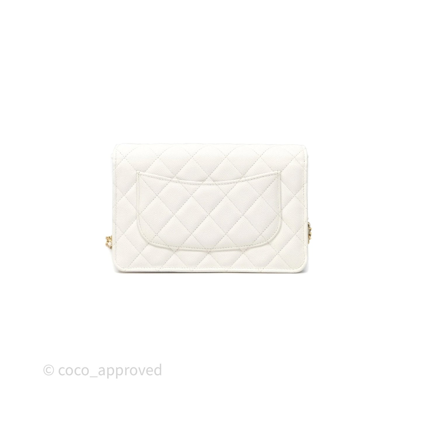 Chanel Quilted Classic Poker Wallet on Chain WOC White Caviar Gold Hardware