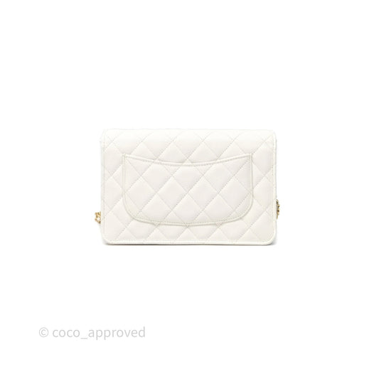 Chanel Quilted Classic Poker Wallet on Chain WOC White Caviar Gold Hardware