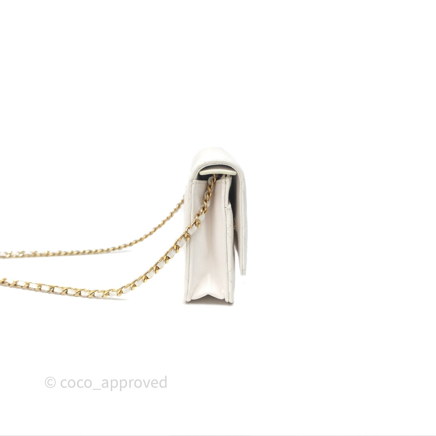 Chanel Quilted Classic Poker Wallet on Chain WOC White Caviar Gold Hardware