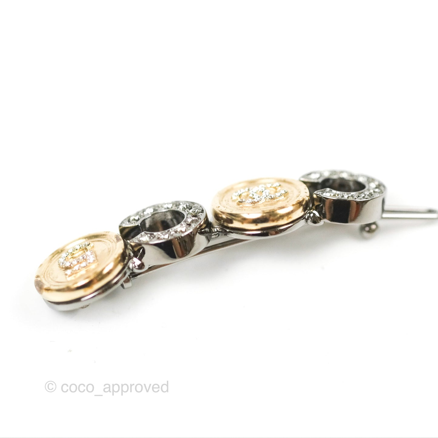 Chanel Coco CC Crystal Hair Clip Gold Tone 21S