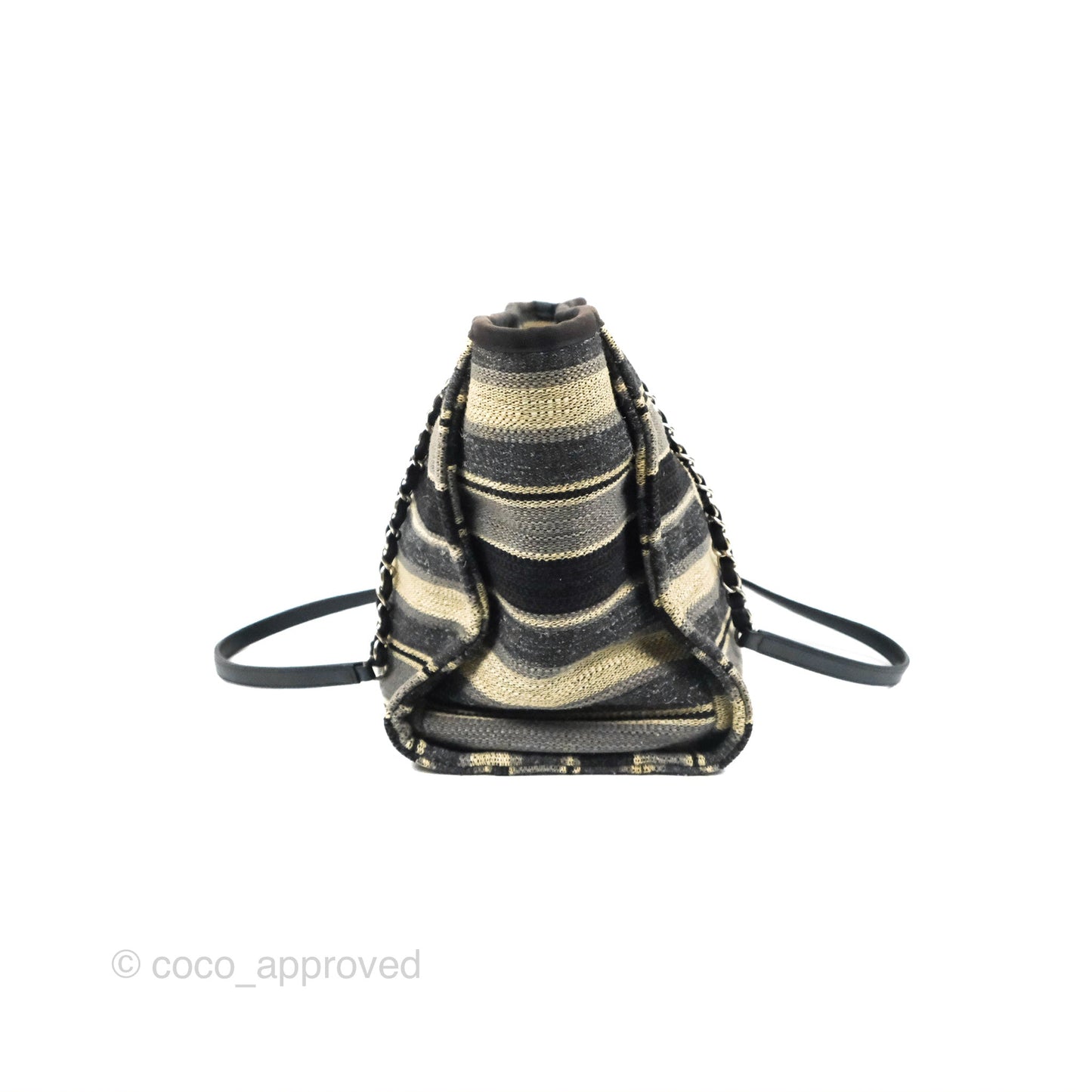 Chanel Medium Deauville Tote Stripe Navy/Grey Canvas Silver Hardware
